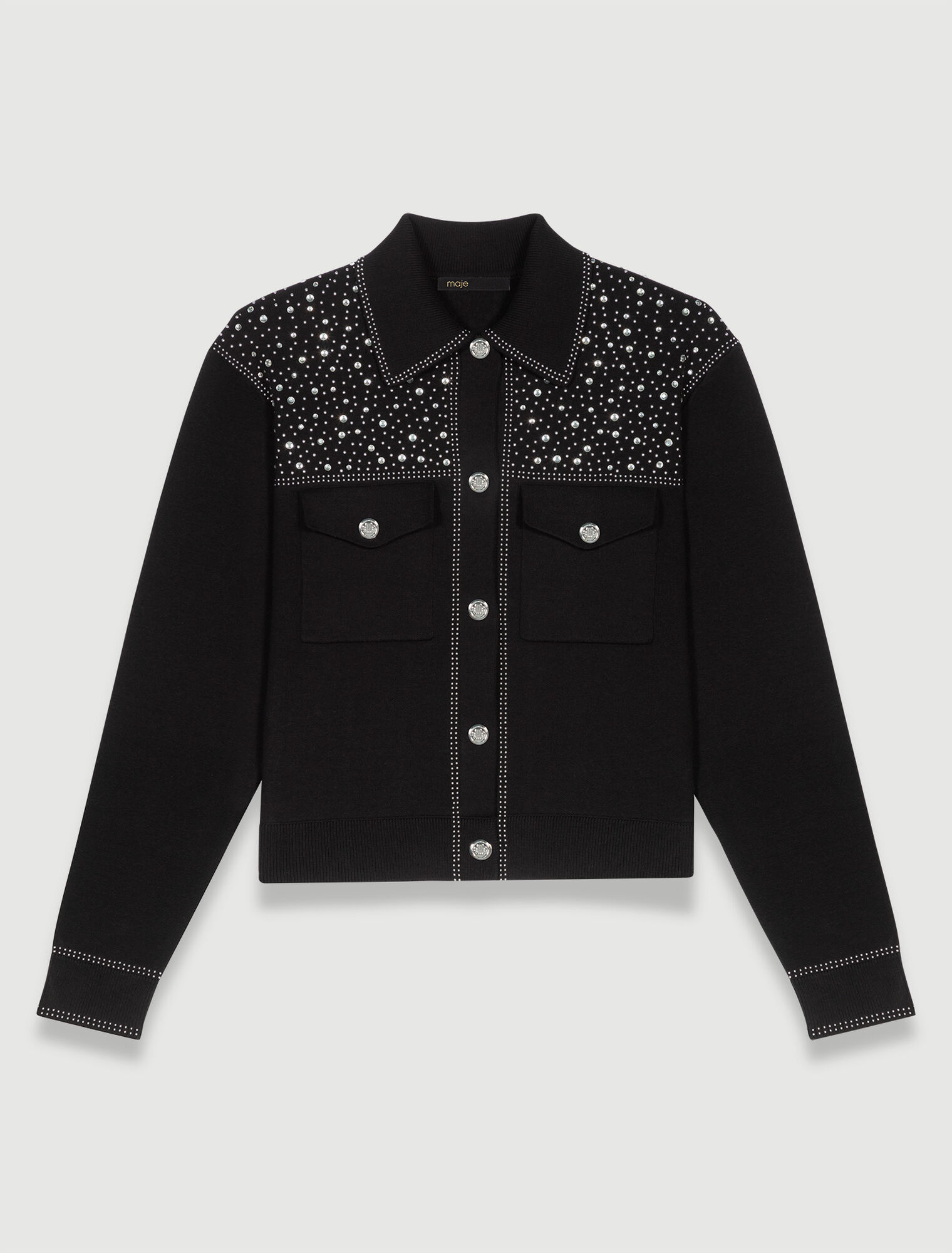 Knit cardigan with rhinestones
