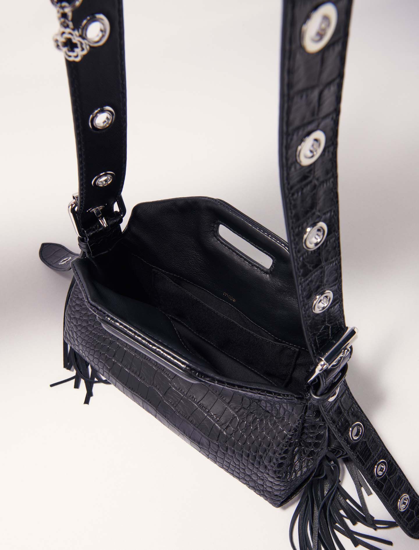 Miss M Mini embossed leather bag Black / Gray For Women | Maje