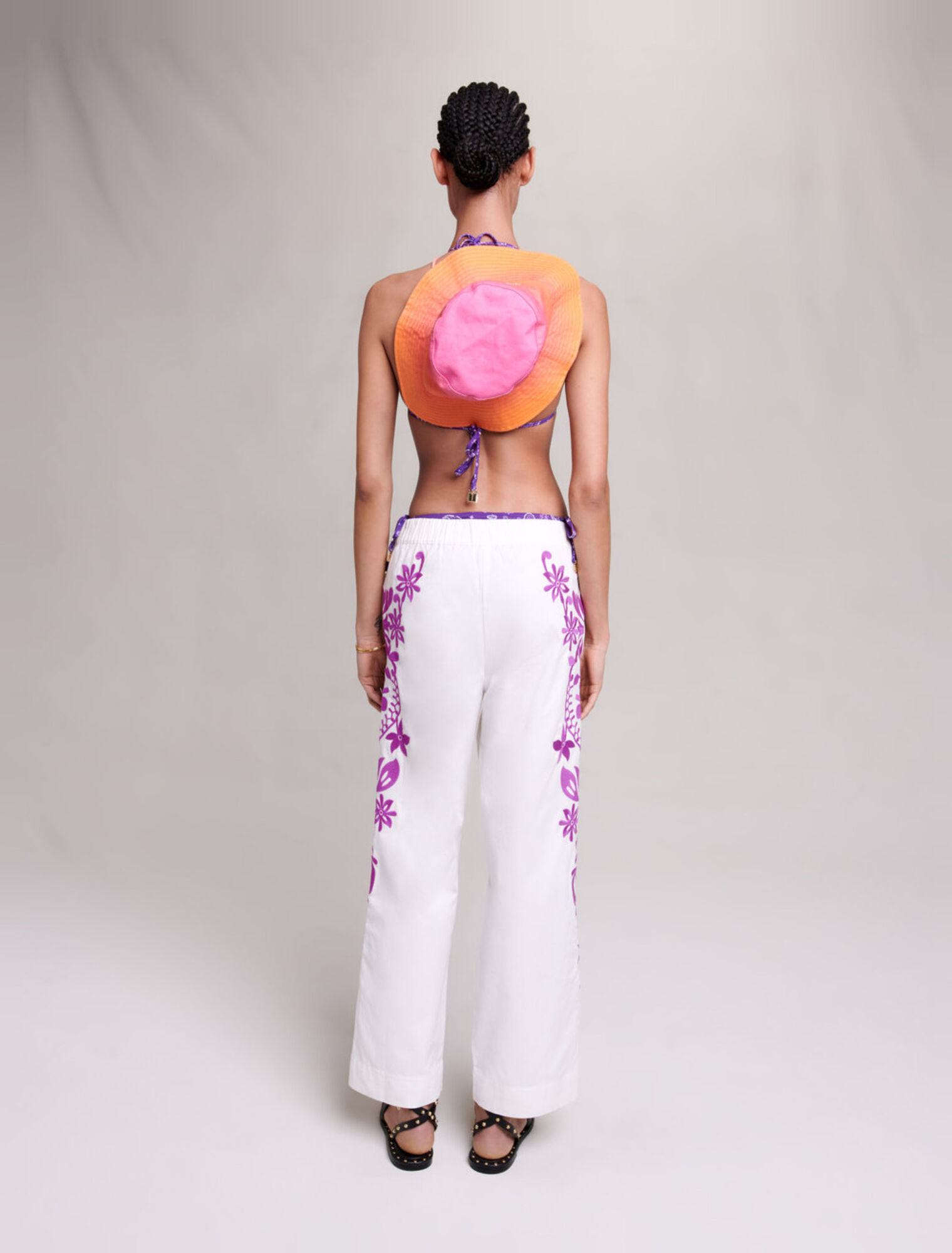 Embroidered wide-leg trousers