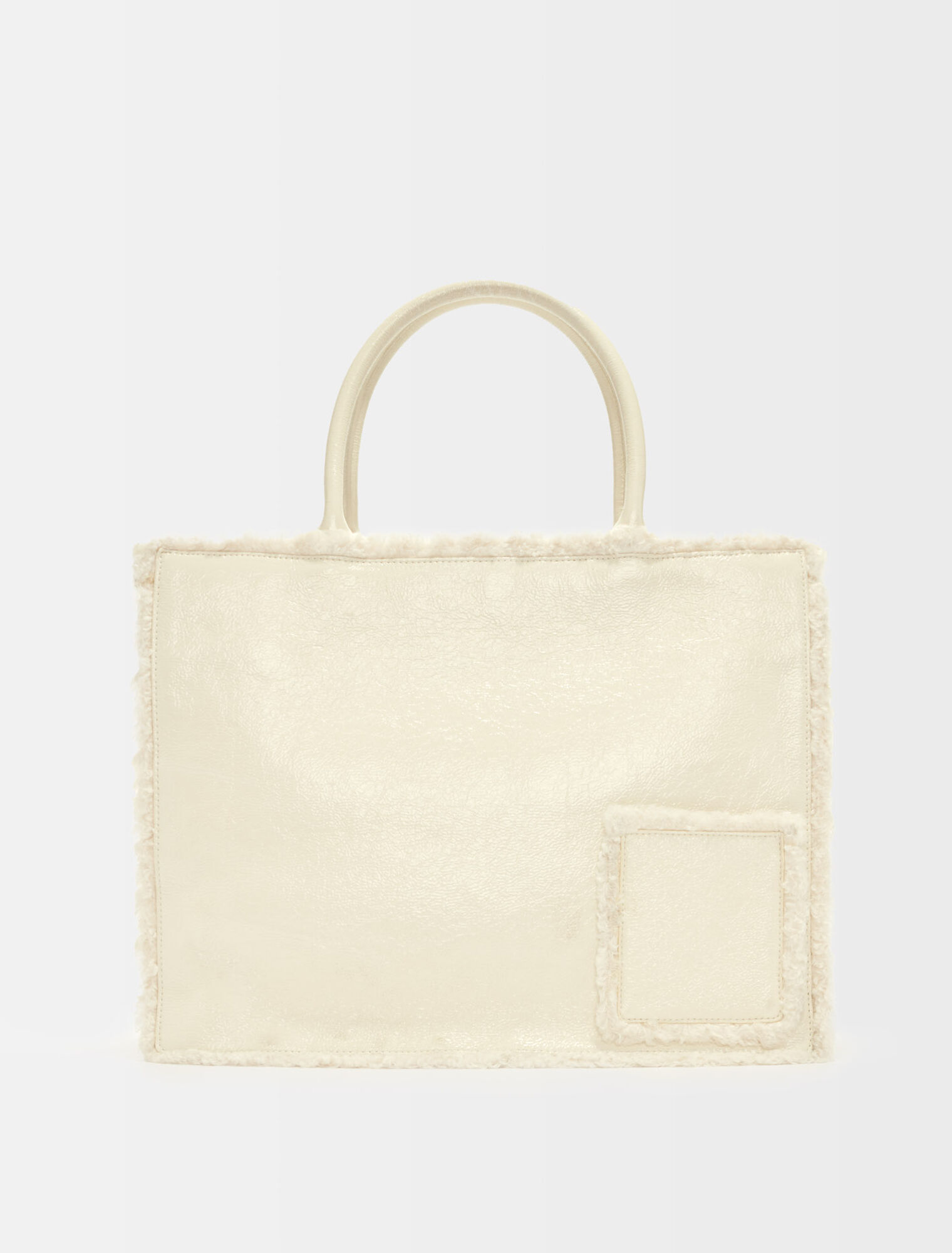 Metallic white and faux fur tote bag