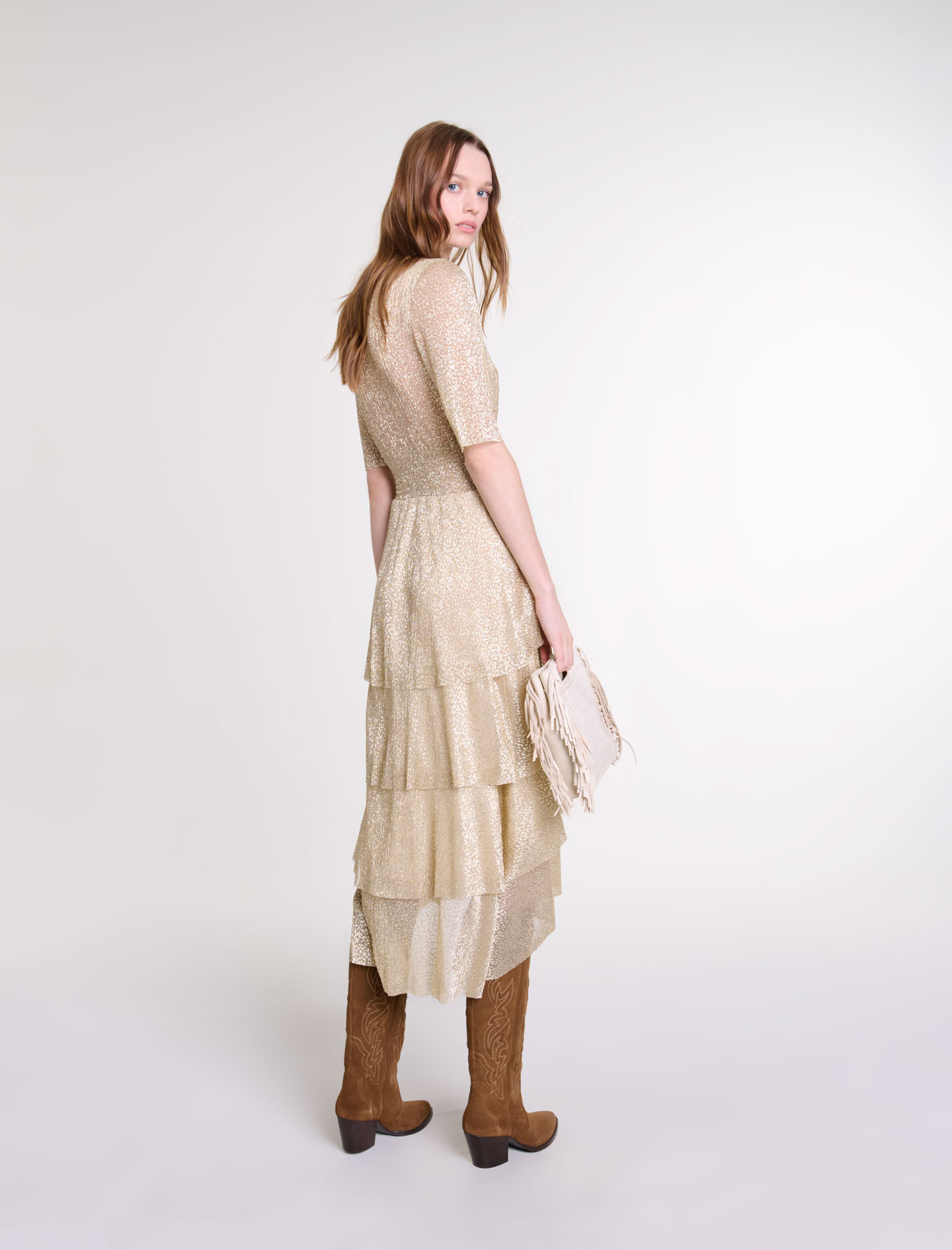 Shimmer dress with ruffles Denim - Jeans For Women | Maje