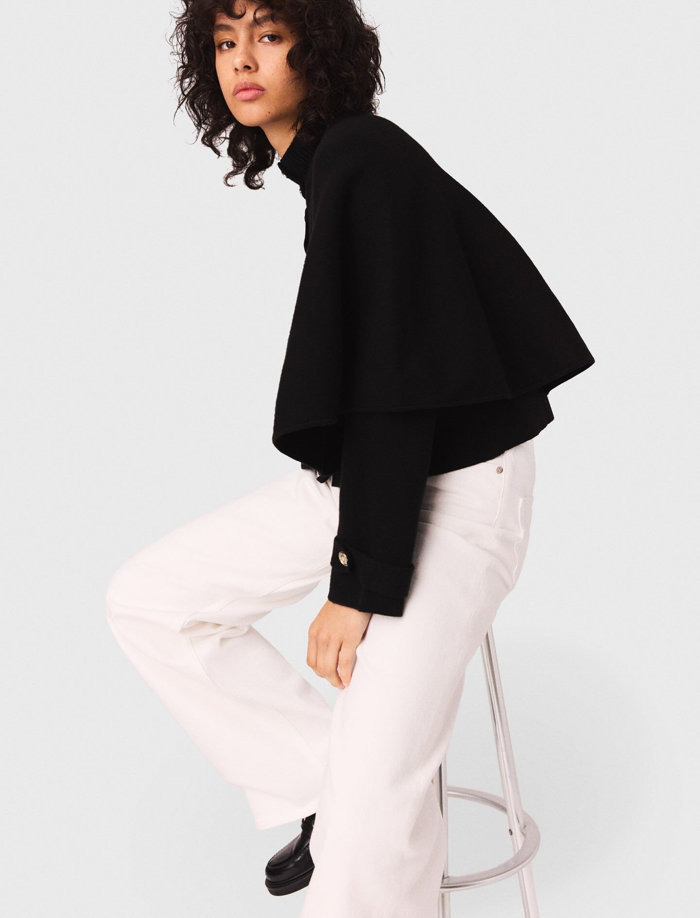 Cape-effect cardigan Black / Gray For Women | Maje