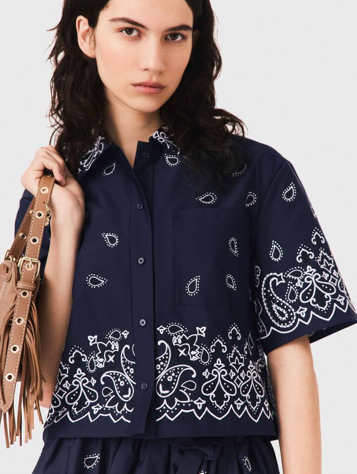 Cropped embroidered taffeta shirt