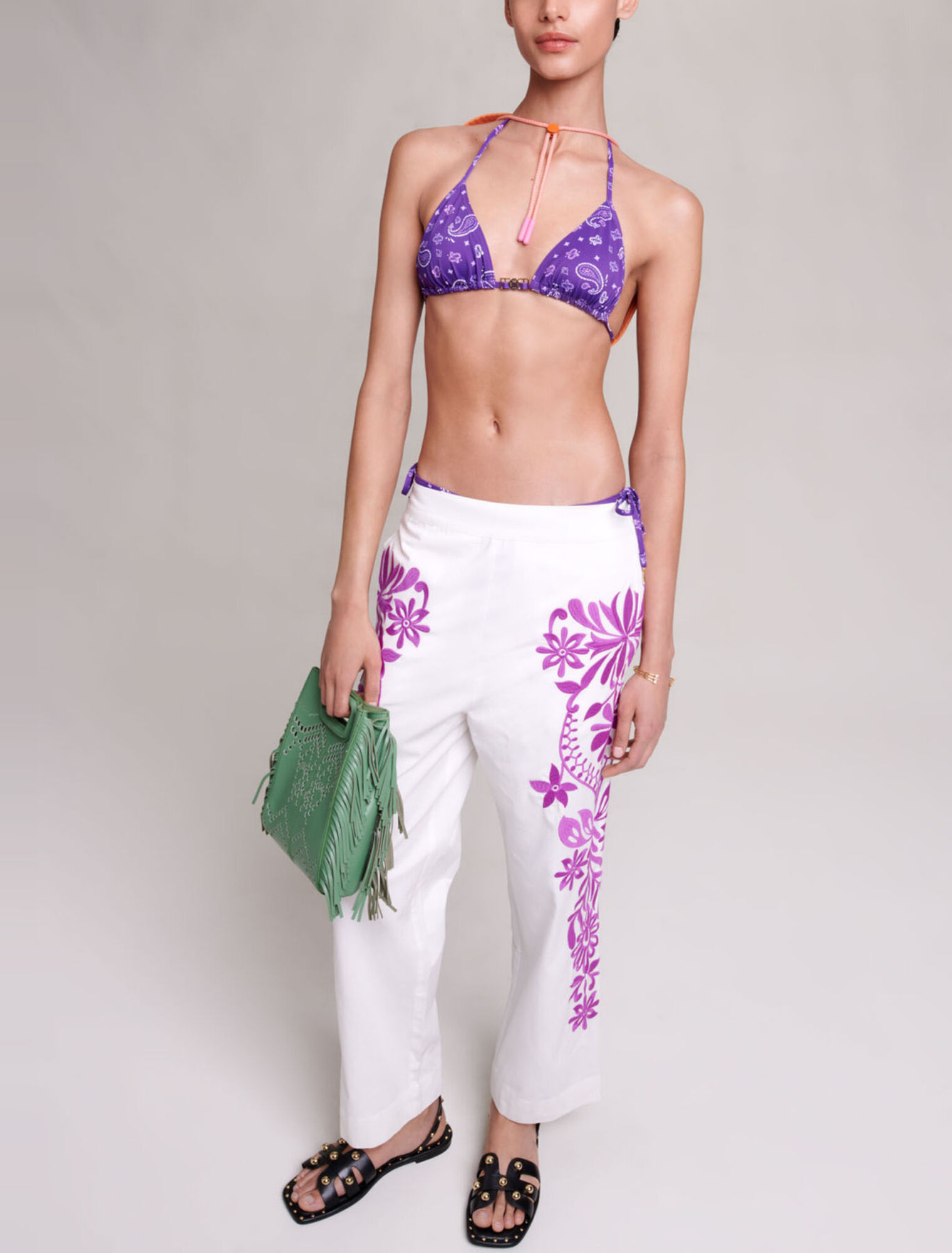 Embroidered wide-leg trousers