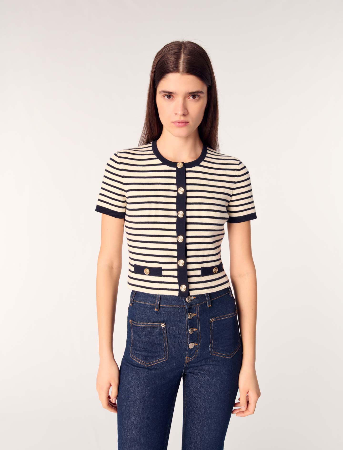 Cropped rib knit cardigan Ecru For Women | Maje