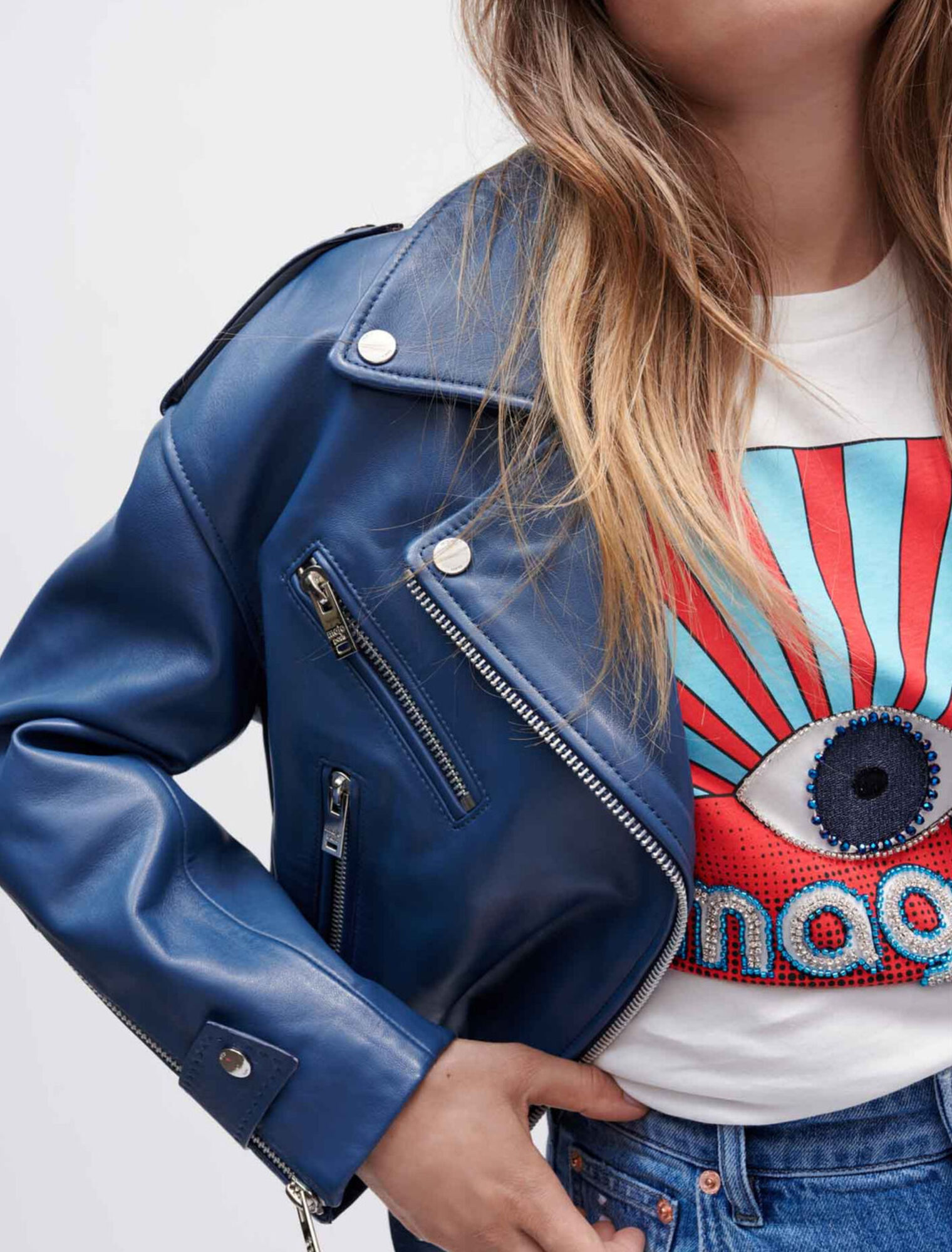 Leather biker-style jacket