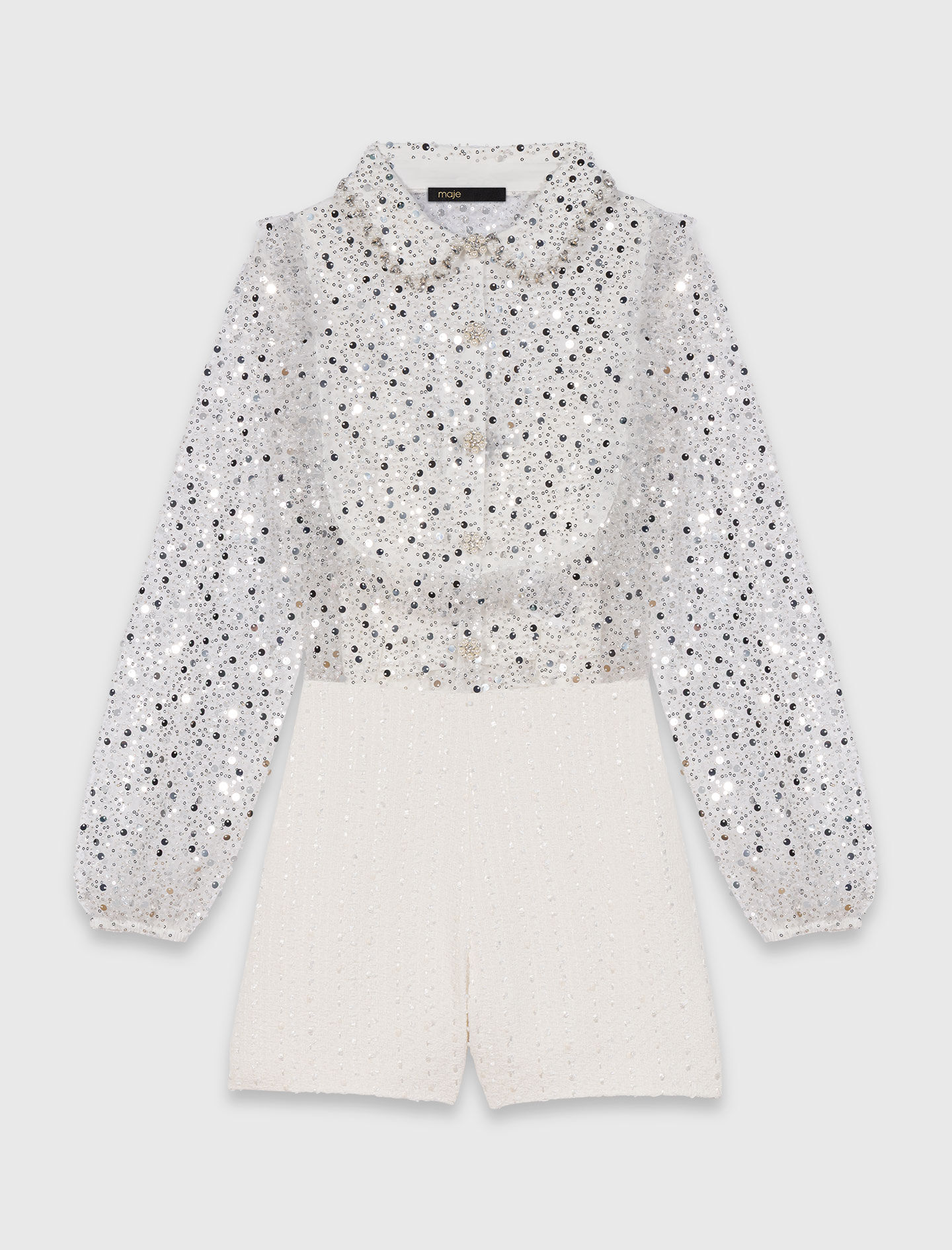 Sequin Tweed Jumpsuit White For Women | Maje