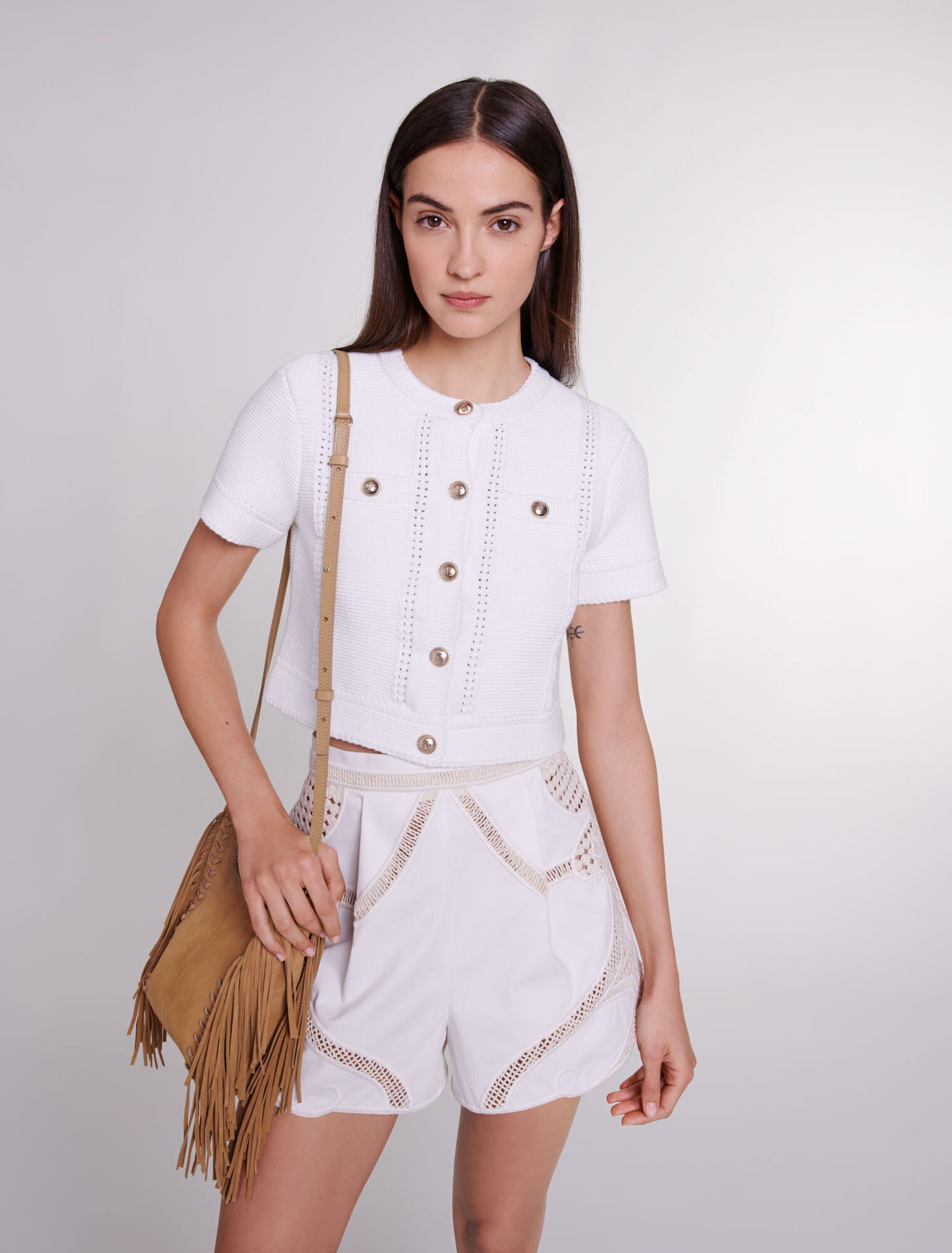 Crochet-knit shorts