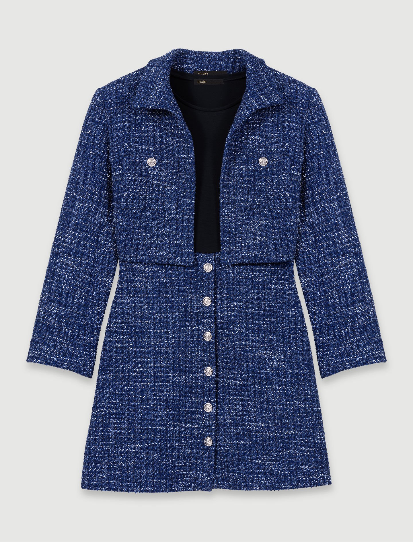 2-in-1 tweed dress Blue For Women | Maje