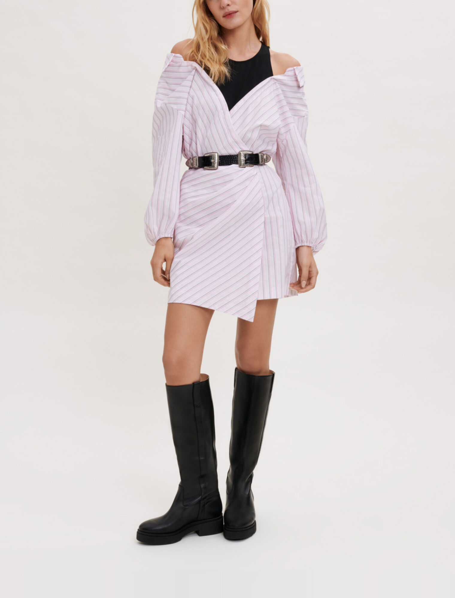 Striped trompe l'oeil dress