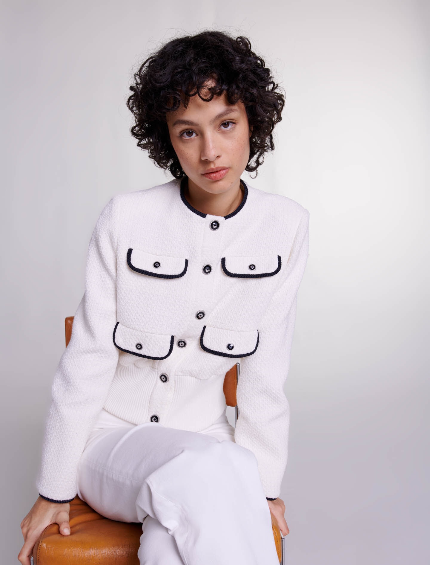 [MARITHE]★W CLASSIC ROUND NECK TWEED JACKET Freehop - Long Sleeve Round Neck Embellished Tweed Jacket