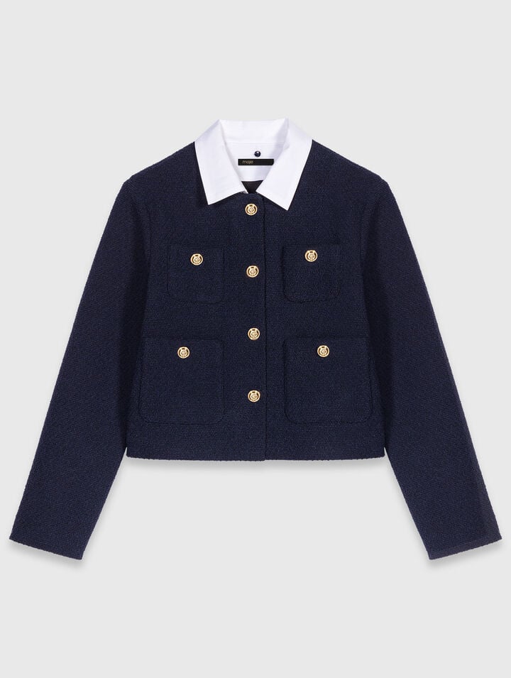 Short tweed jacket, removable col