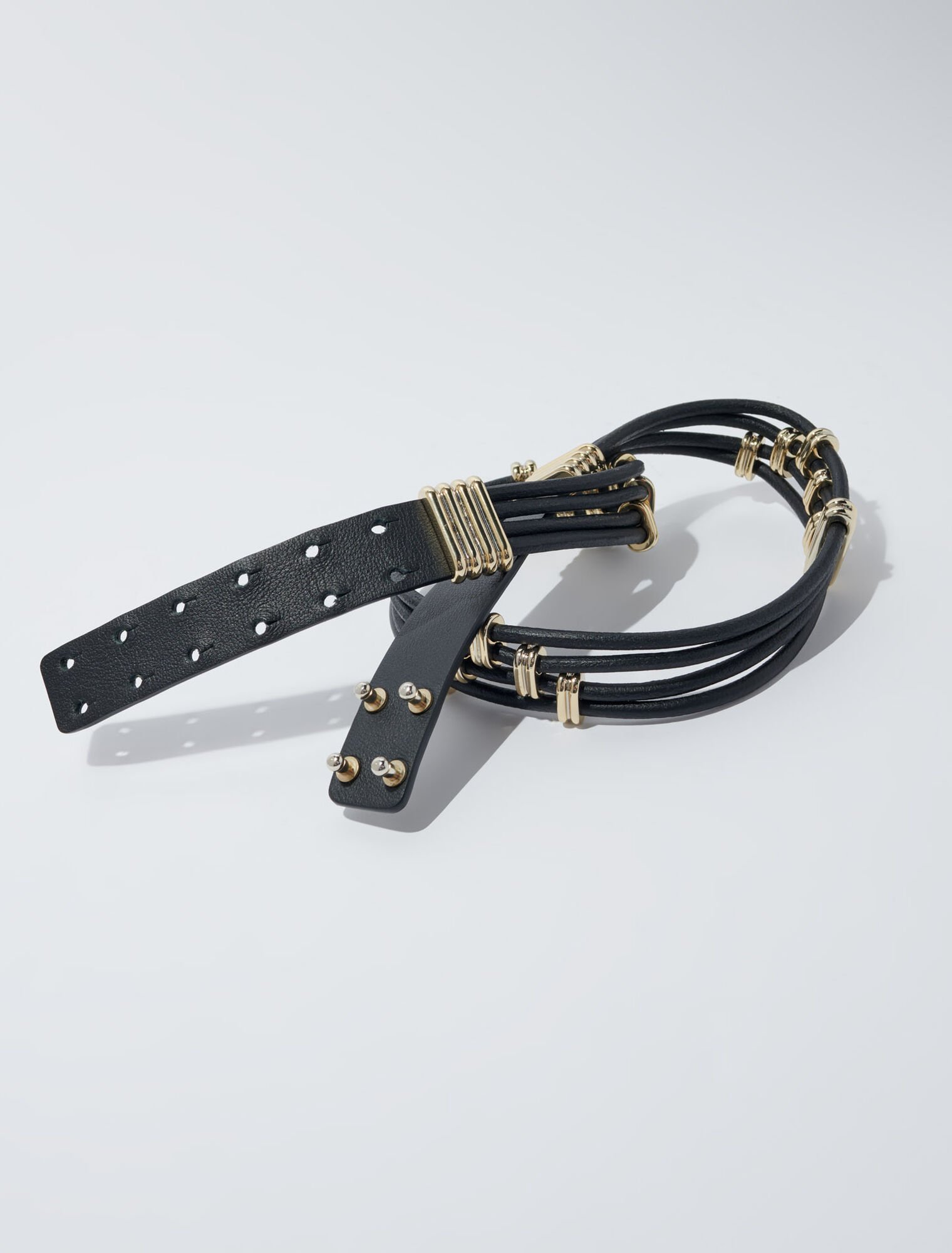 Mixed metal and leather belt