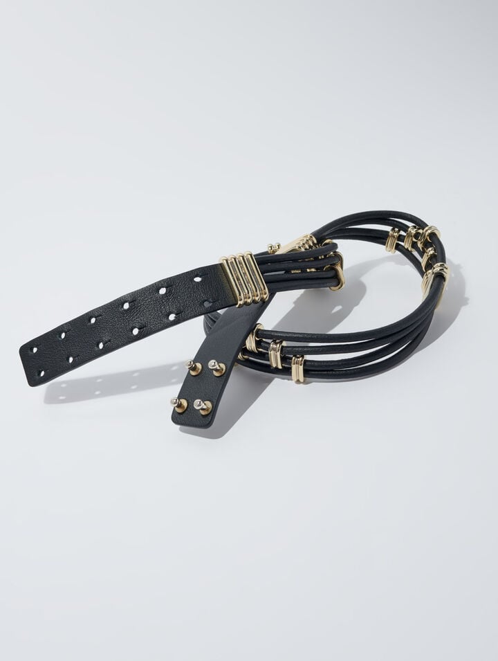 Mixed metal and leather belt