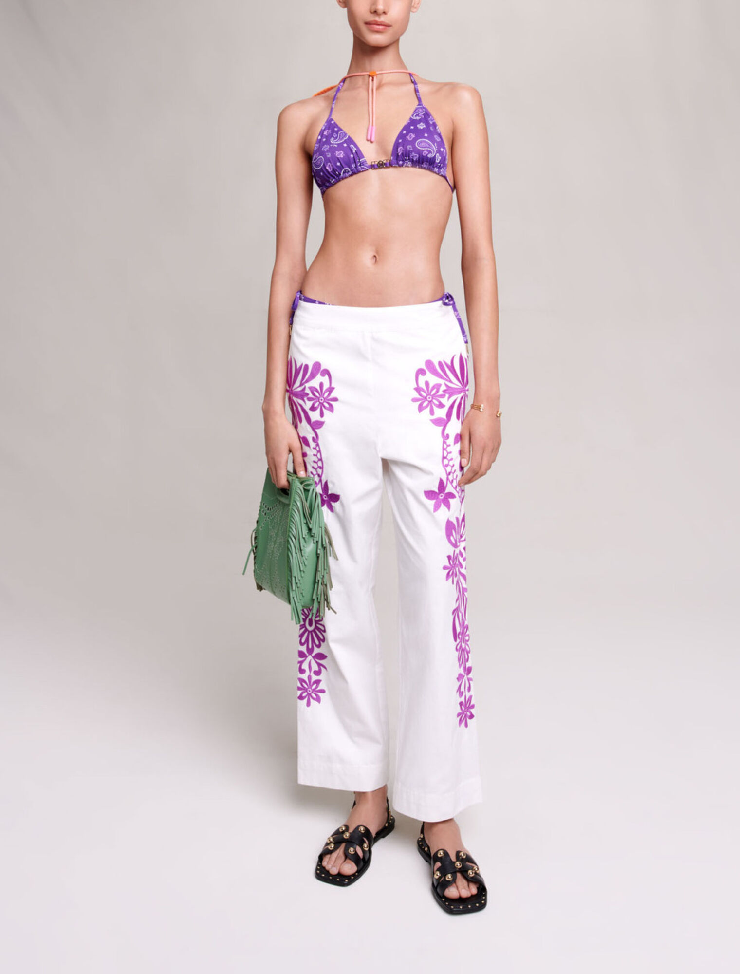 Embroidered wide-leg trousers