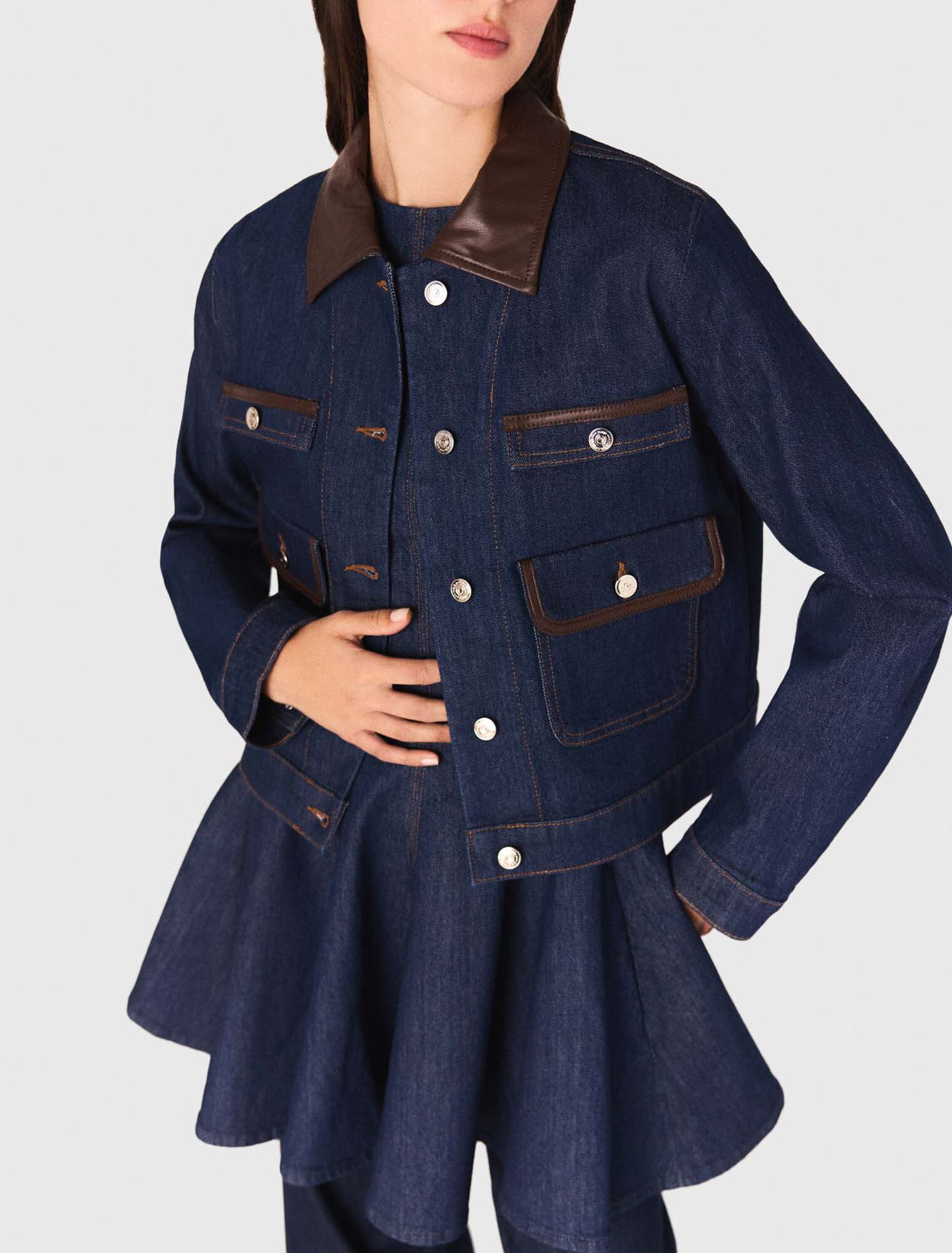 Denim jacket with faux leather