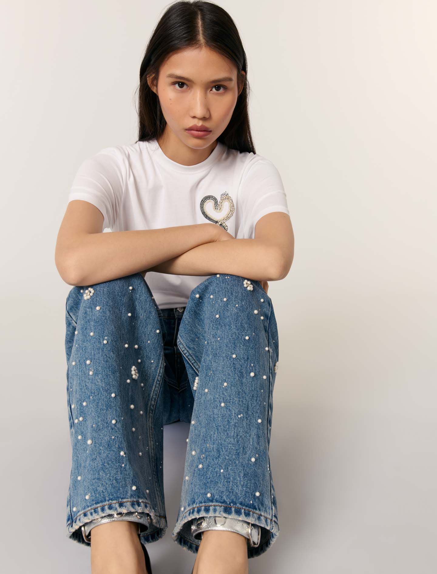 【MAJE】 Maje Straight-Leg Jeans With Rhinestones | Saks Fifth Avenue