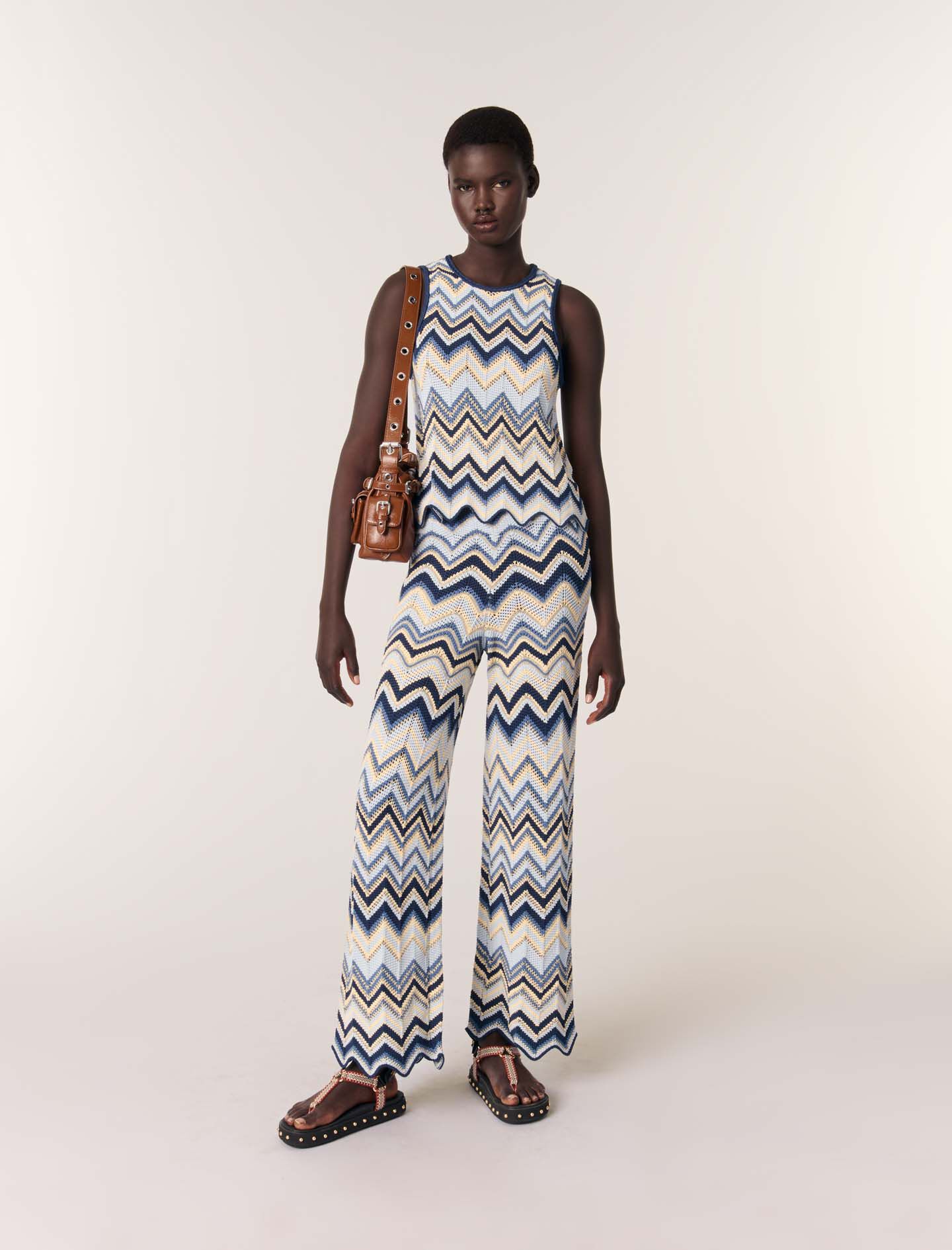 Dual-material tweed dress