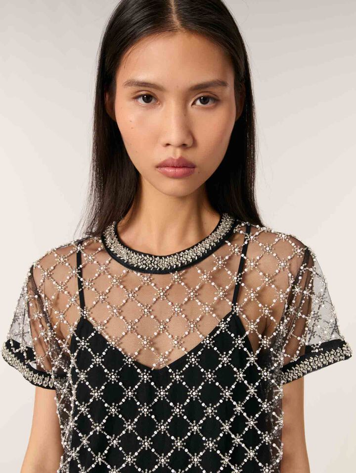 Mini embroidered tulle dress