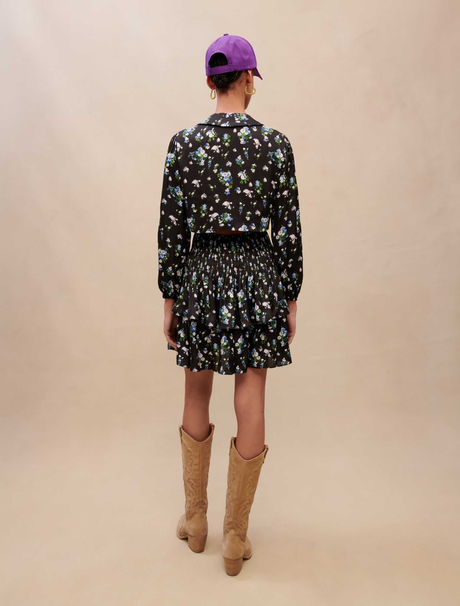 Smocked floral-print dress