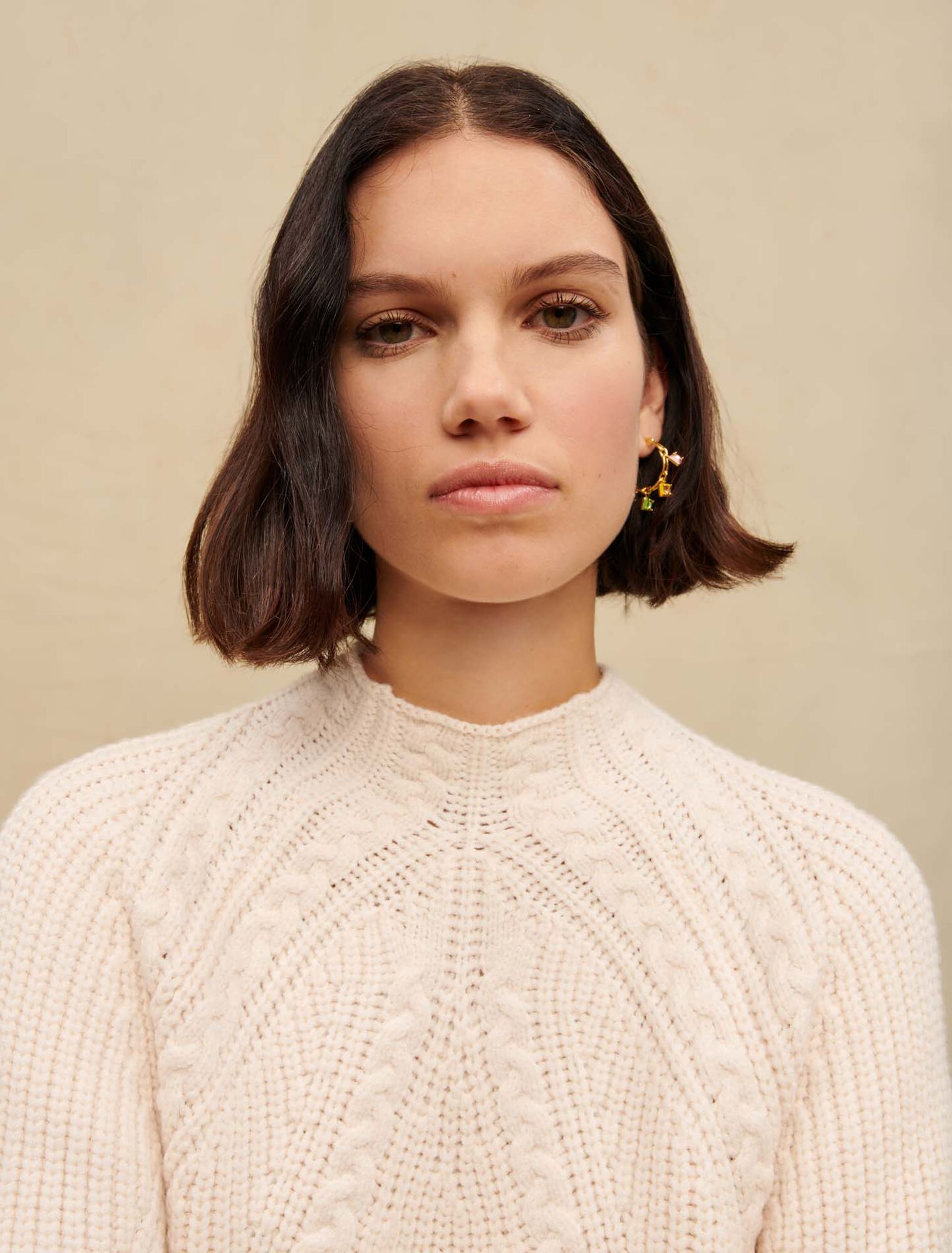 Ecru braided knit sweater