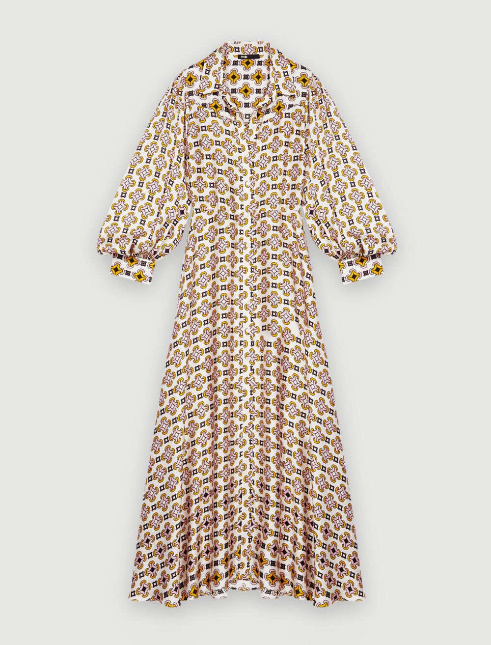 Printed satin shirt dress