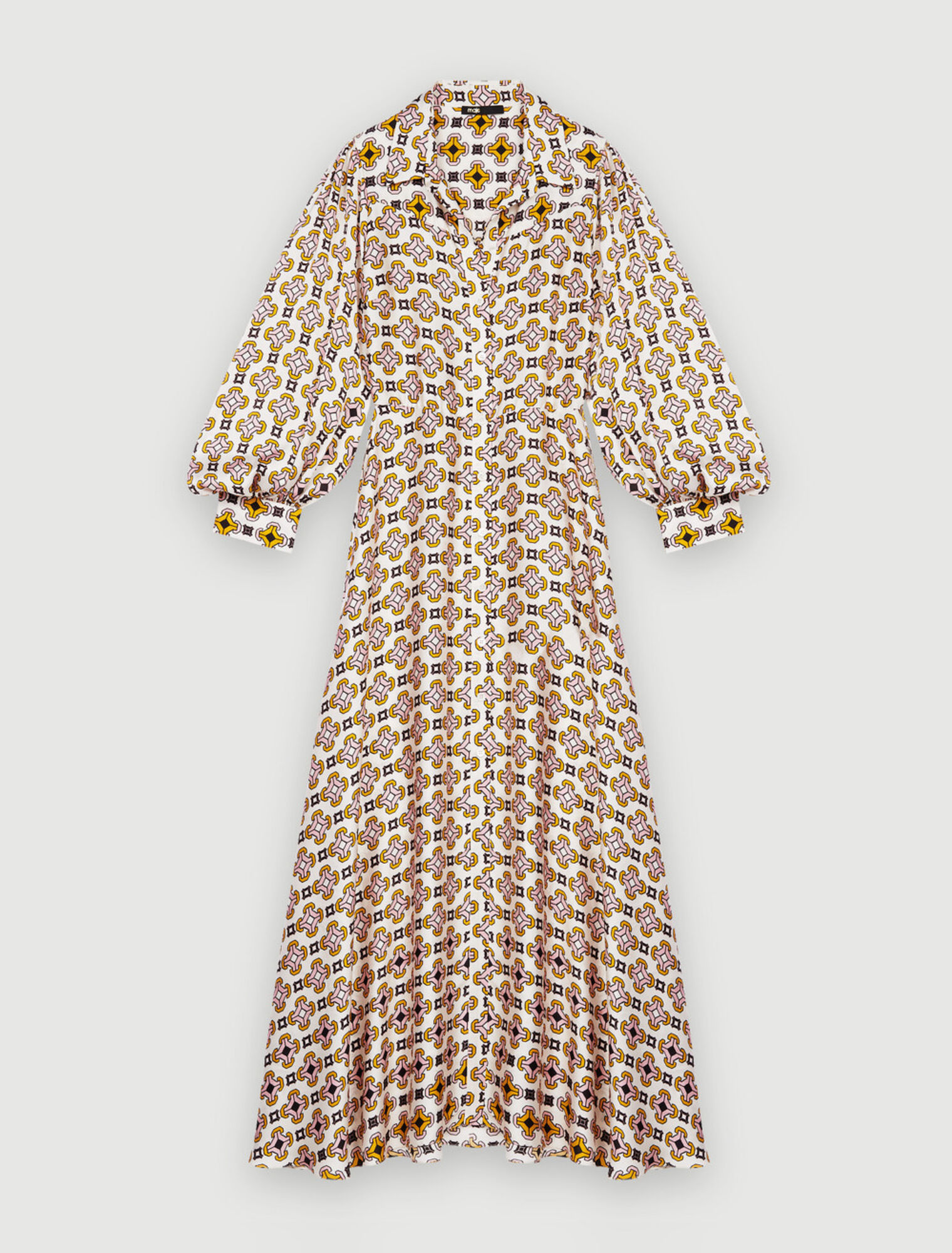 Printed satin shirt dress