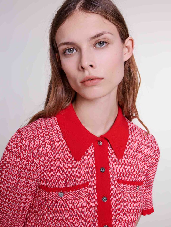 Cropped herringbone polo shirt