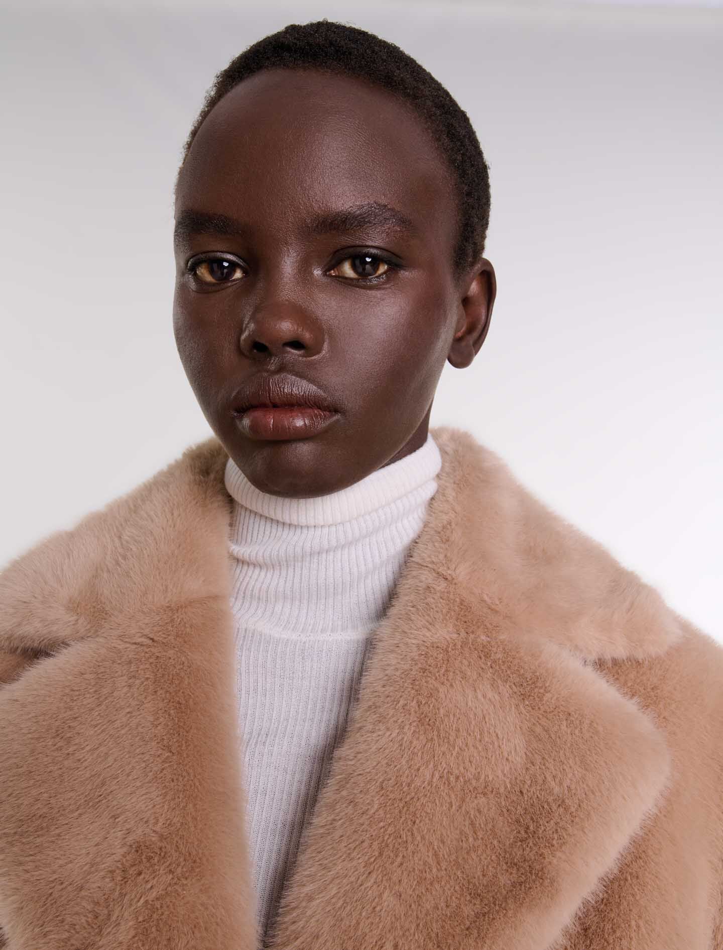 Faux fur coat Brown For Women | Maje