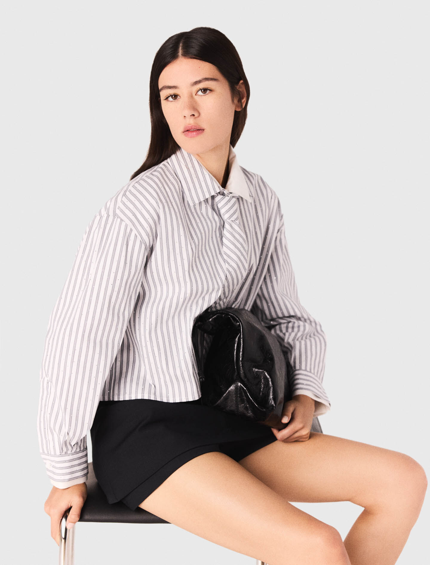 Striped rhinestone shirt with tie Tricolor For Women | Maje
