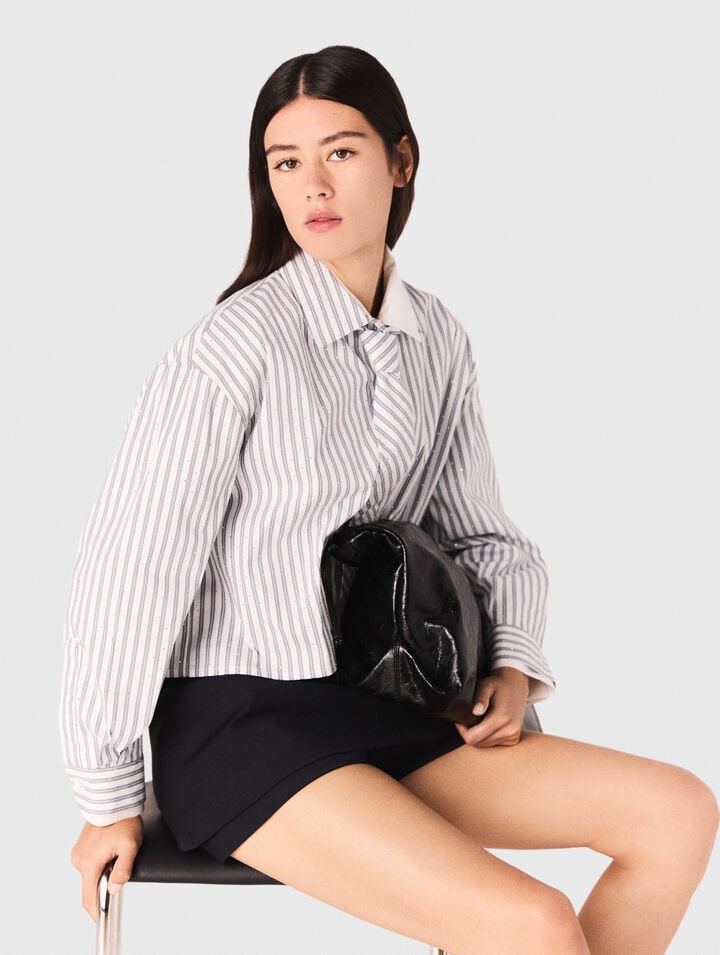 Striped rhinestone shirt with tie