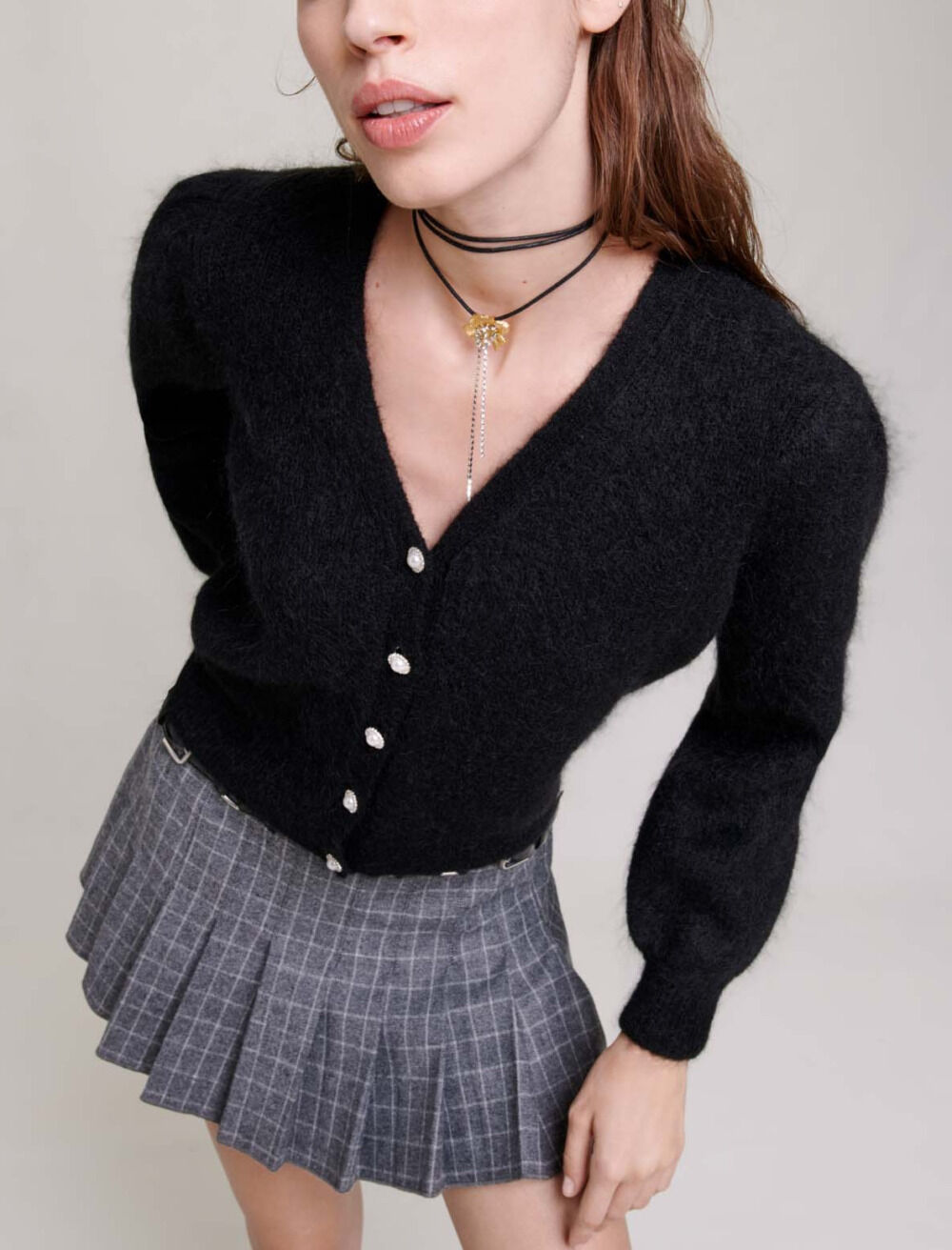 Wool and mohair cardigan Black / Gray For Women | Maje