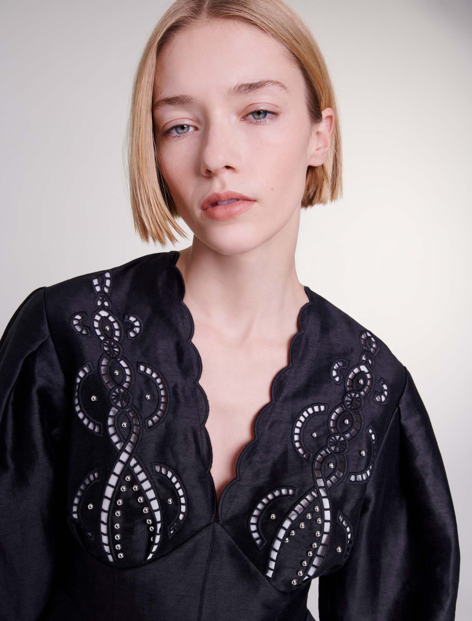 Short embroidered linen dress