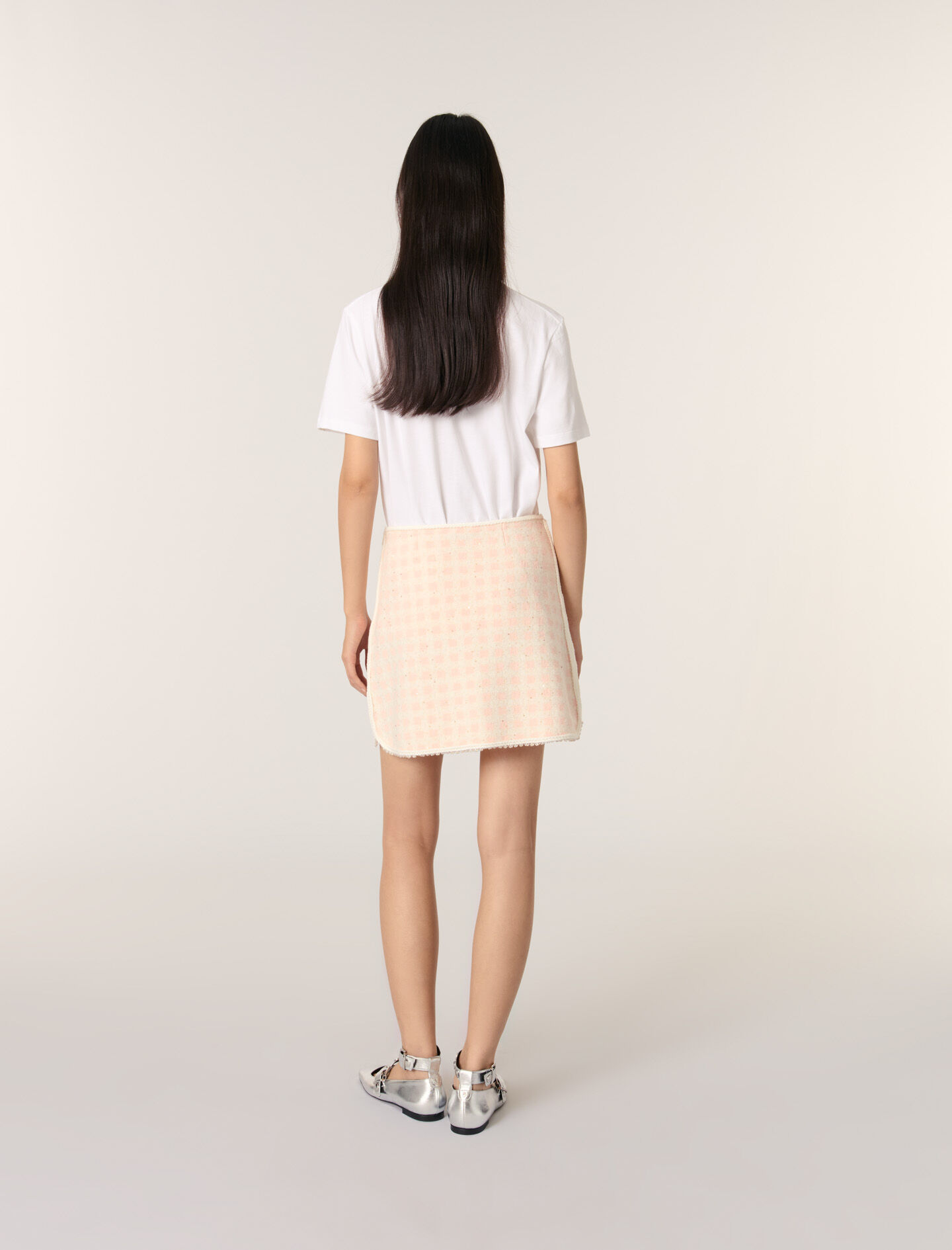 Short tweed-effect knit skirt Pink For Women | Maje