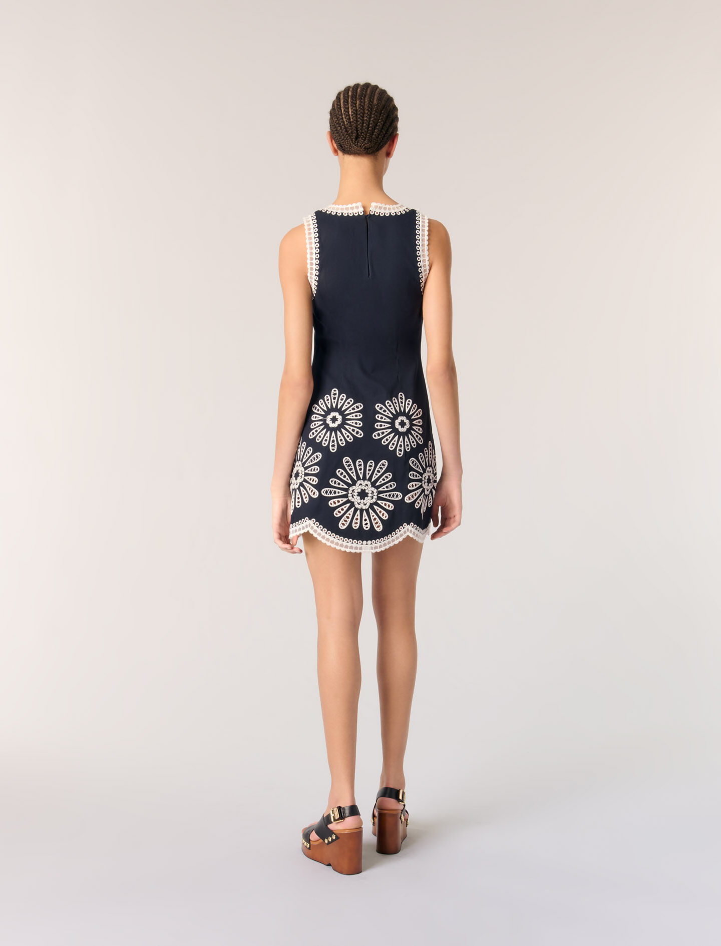 mini dress with crochet details Blue For Women | Maje