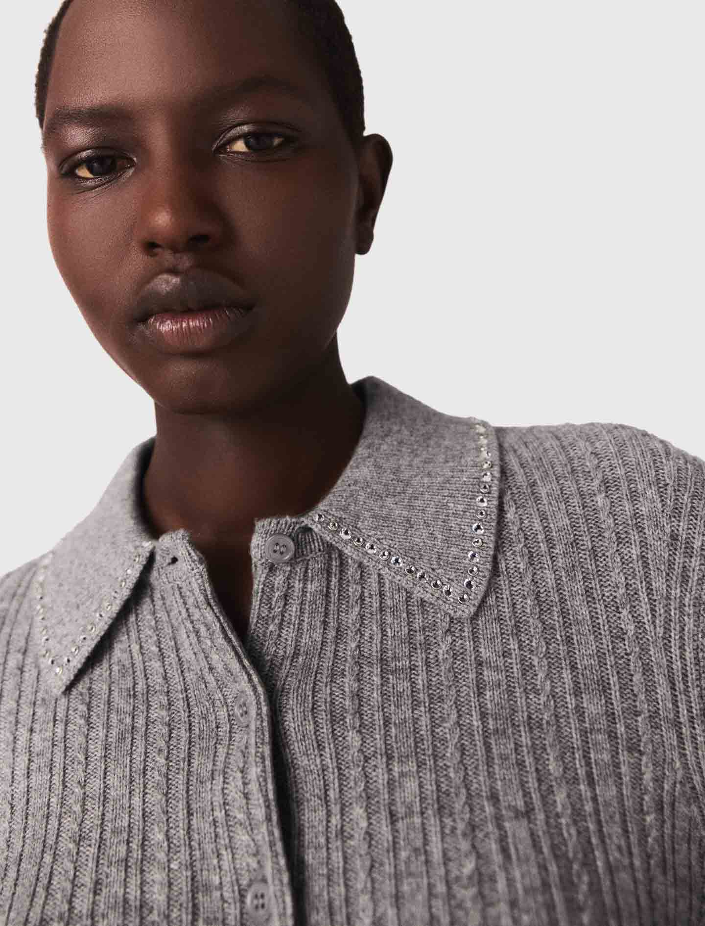 めい　1207 Short tweed-effect cardigan White For Women | Maje