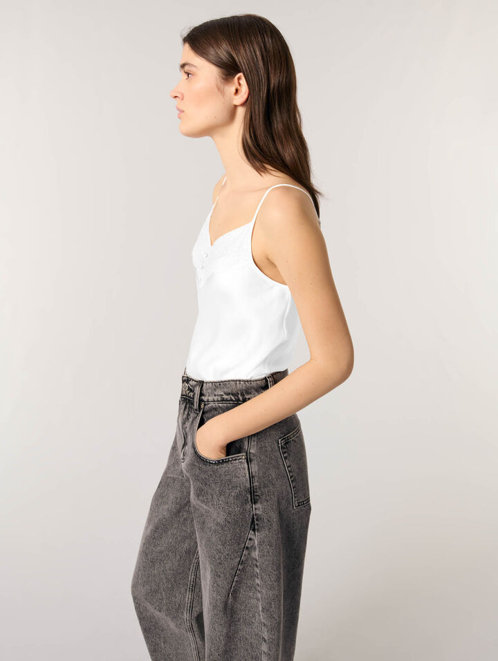 Silk satin and lace slip top
