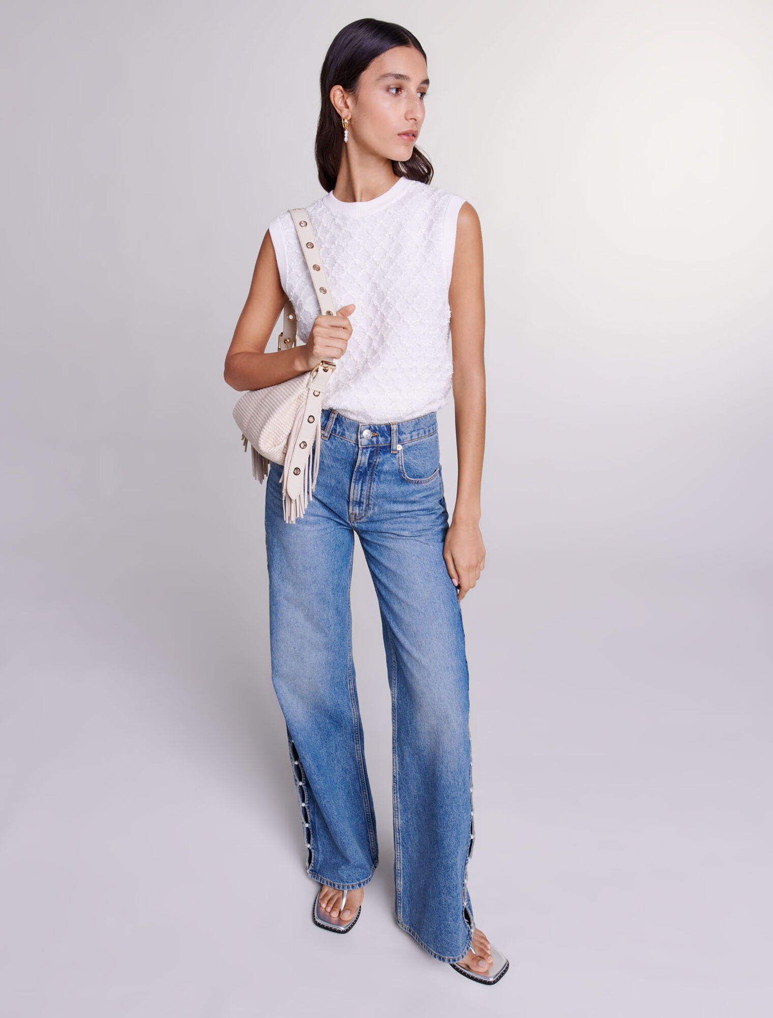 Beaded cutaway jeans