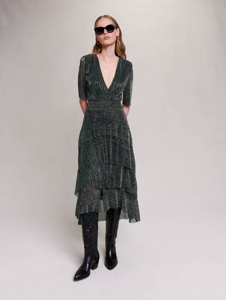Stretch lurex fabric dress with ruffles