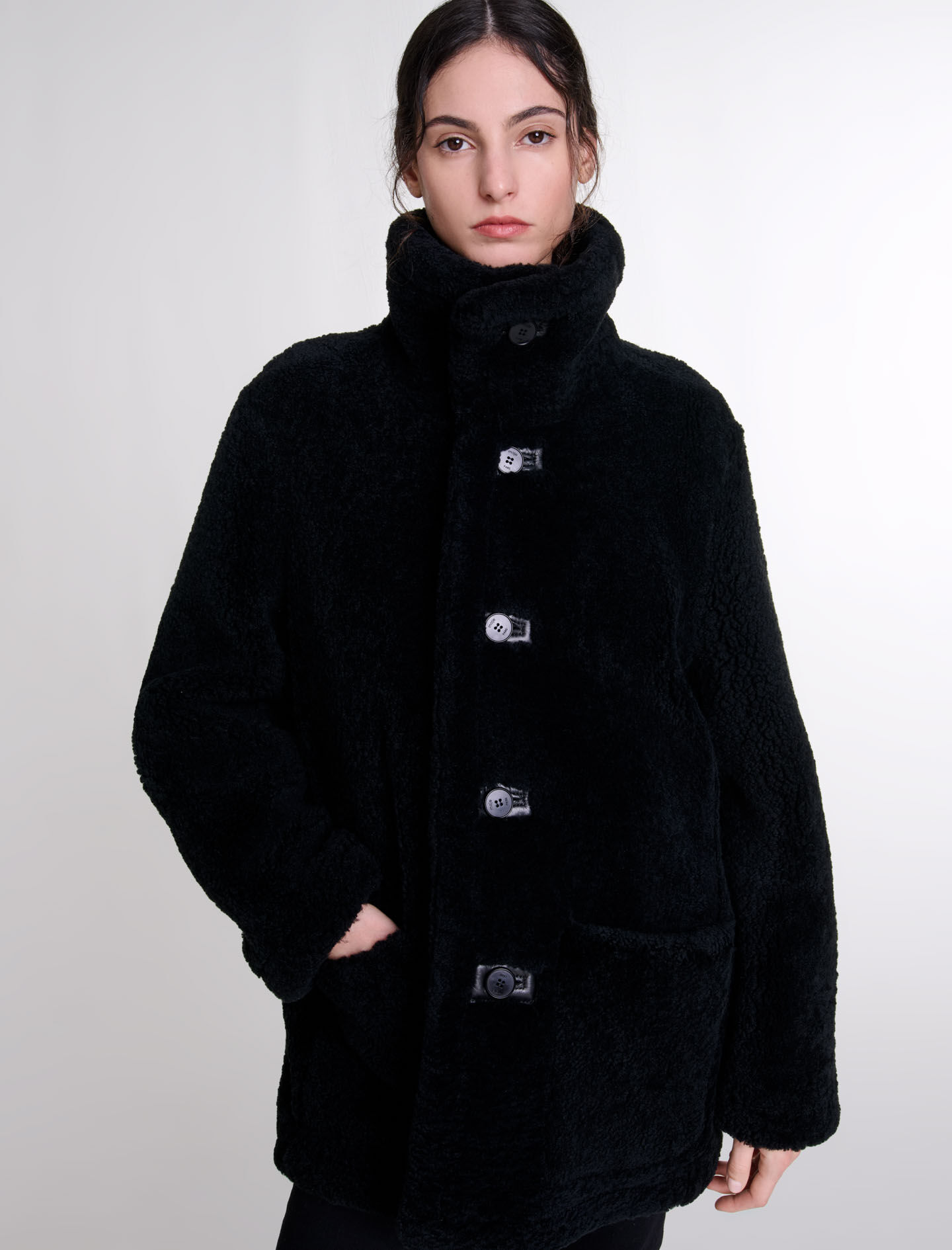 2024年最新入荷 For Gray / Black coat leather Reversible Women Maje | ジャケット・アウター