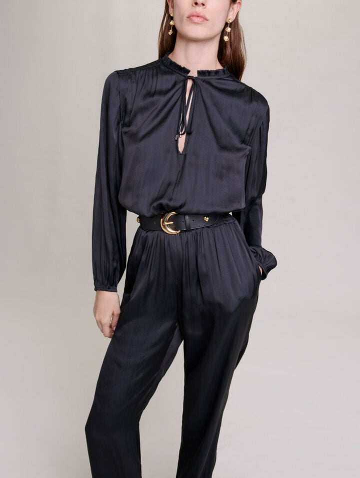 Long black cinched jumpsuit