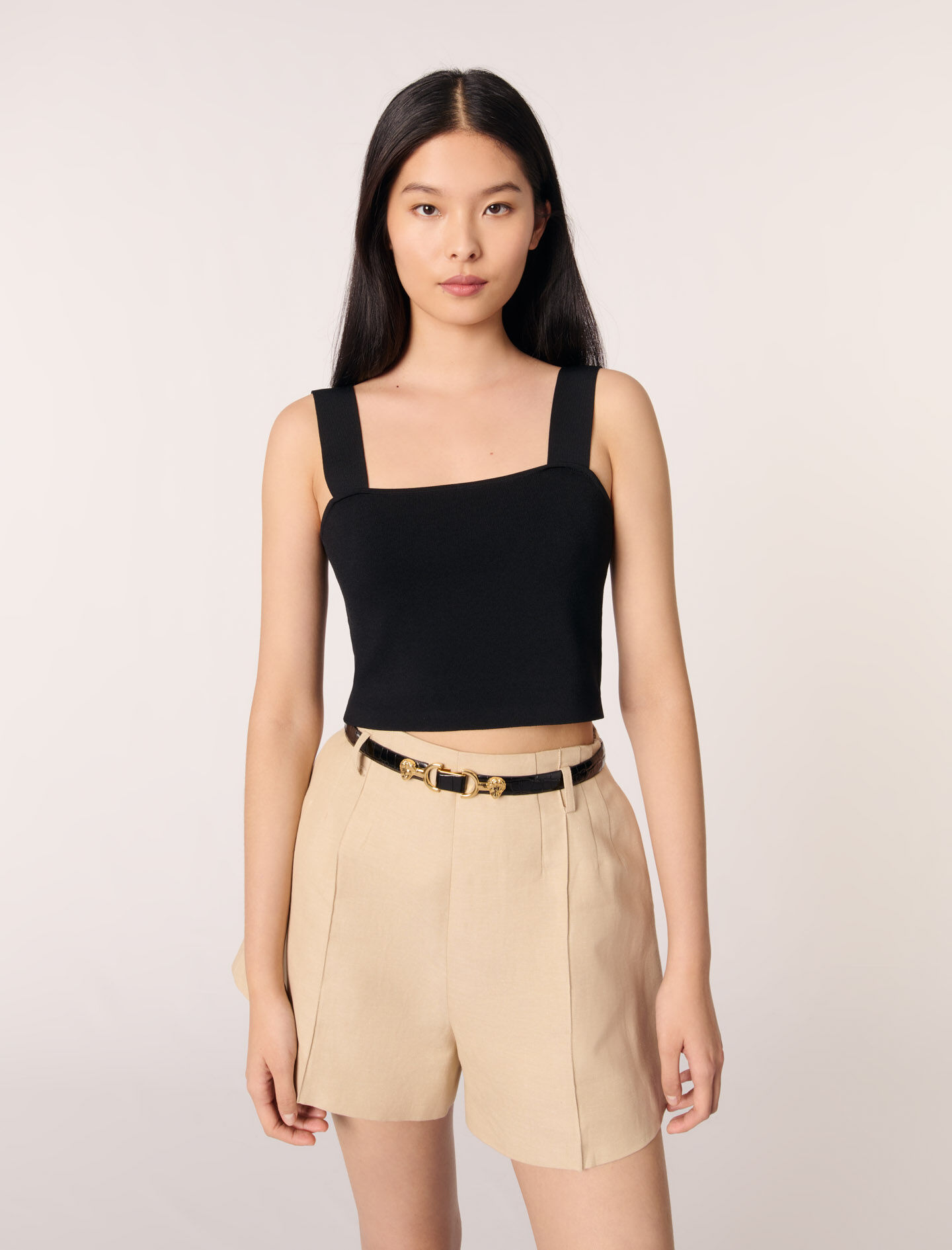 Knitted crop top with straps Black / Gray For Women | Maje Knitted crop top with straps Black / Gray For Women | Maje