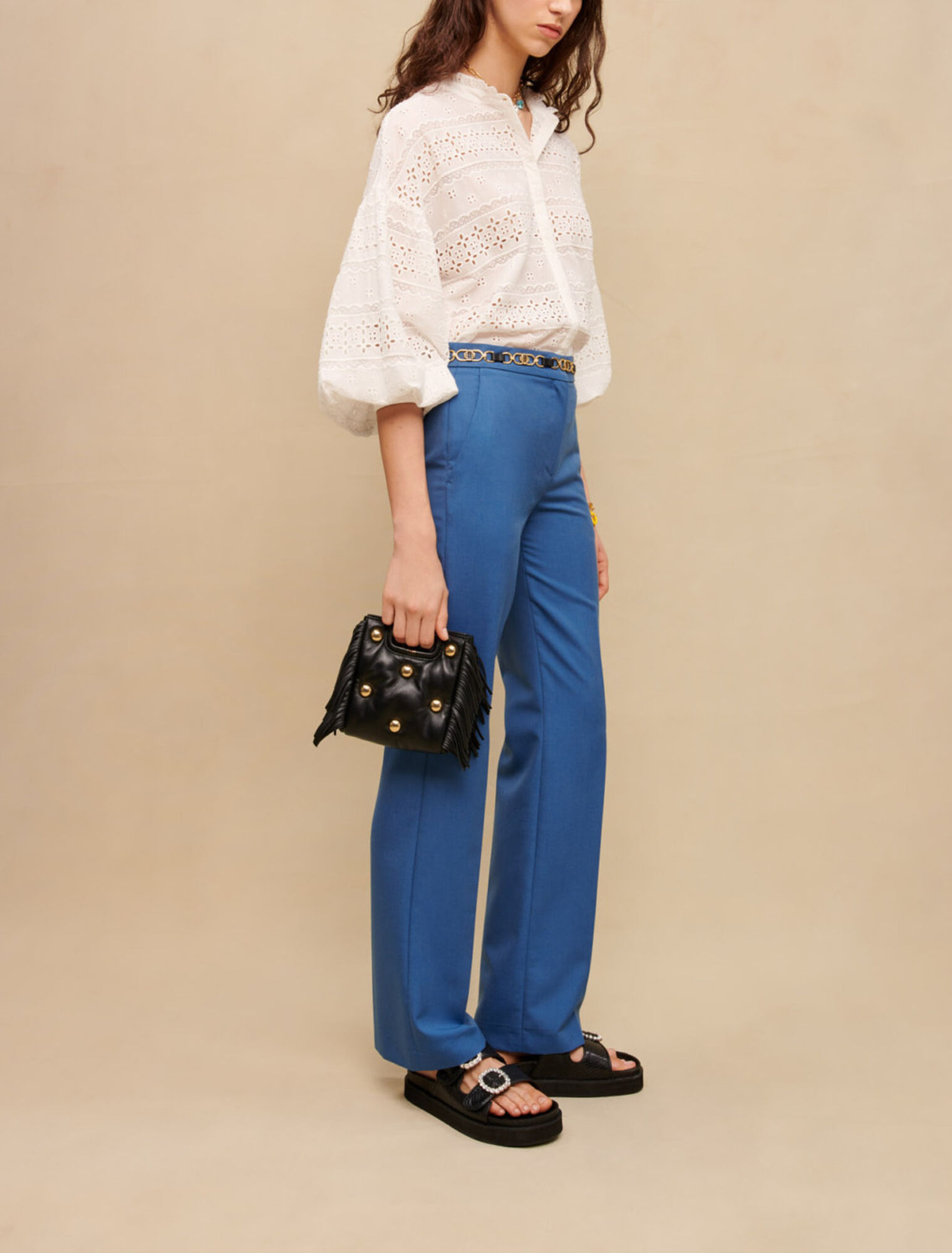 Blue straight-cut tailored trousers