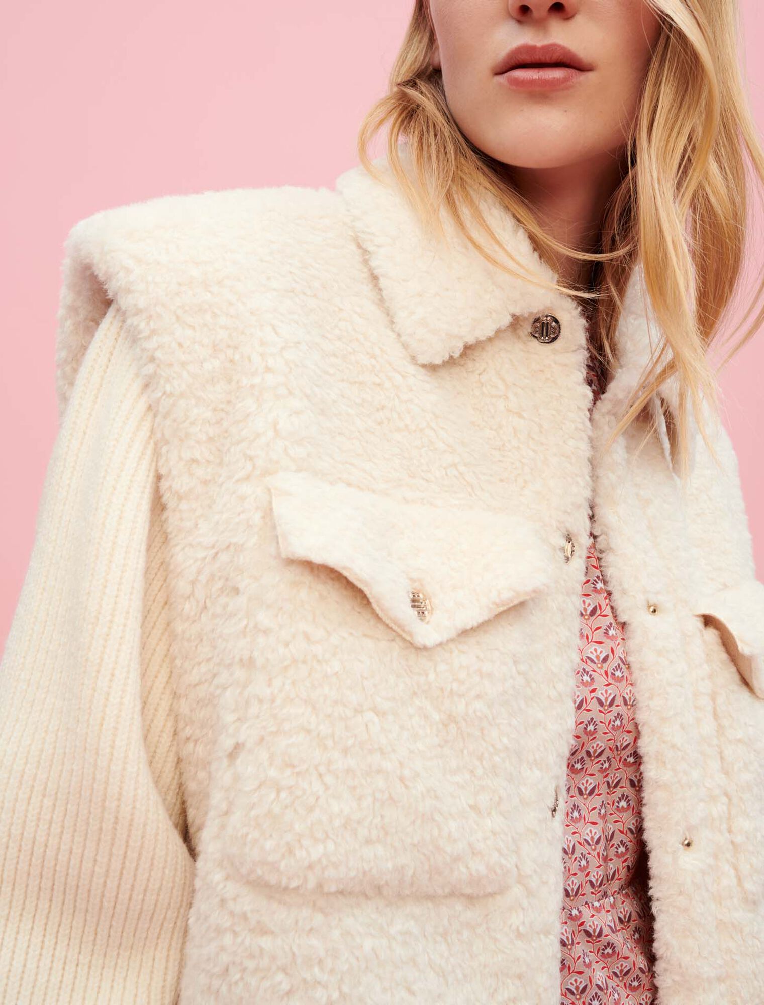 Faux fur and knit coat