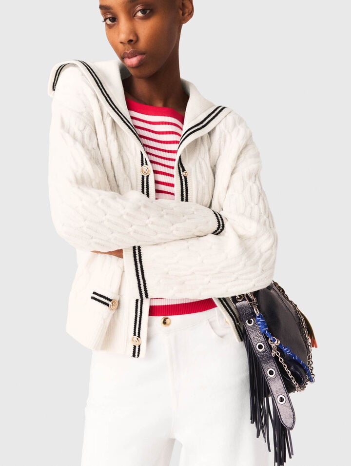 Cable-knit boat neck cardigan