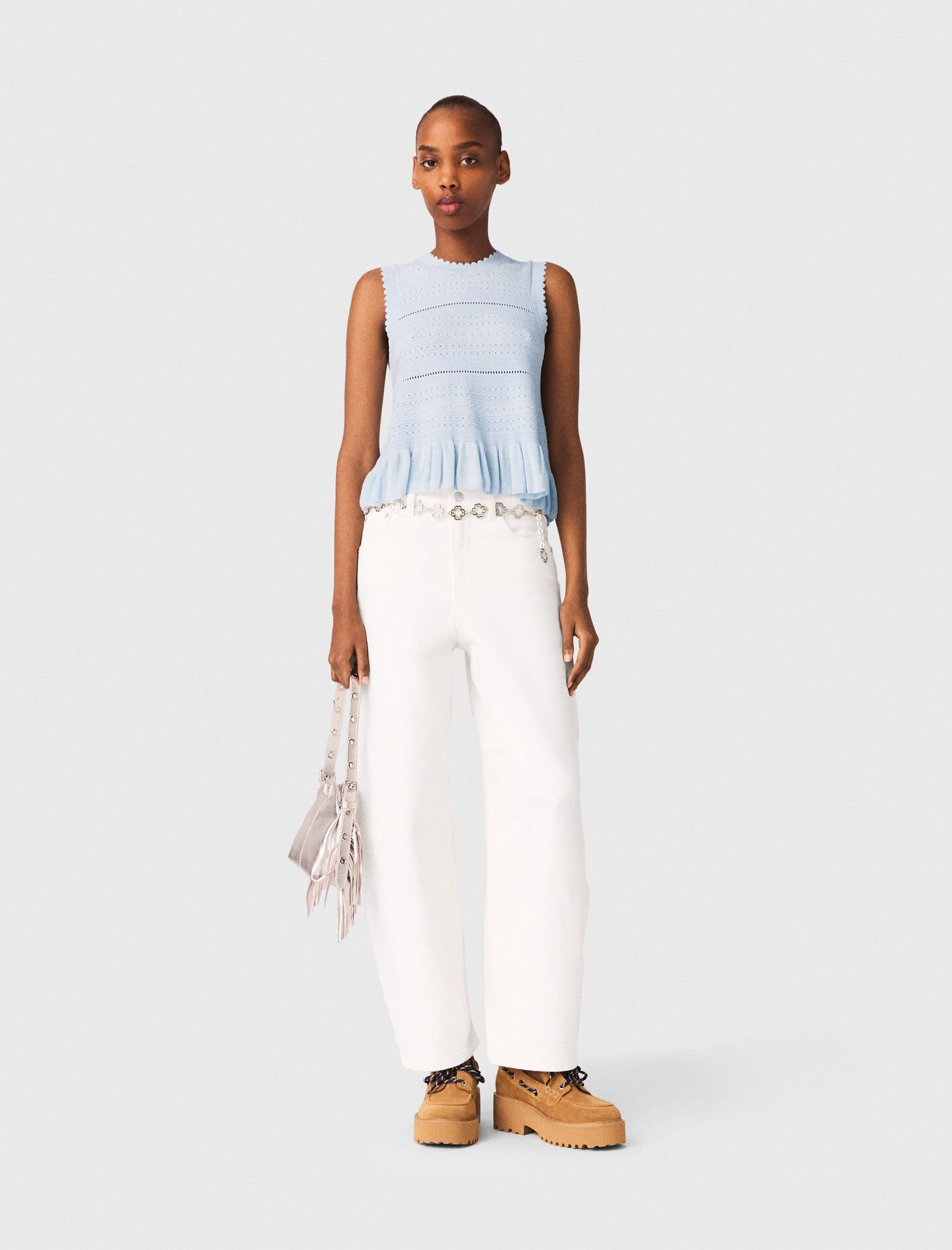 Ruffled knit top Blue For Women | Maje