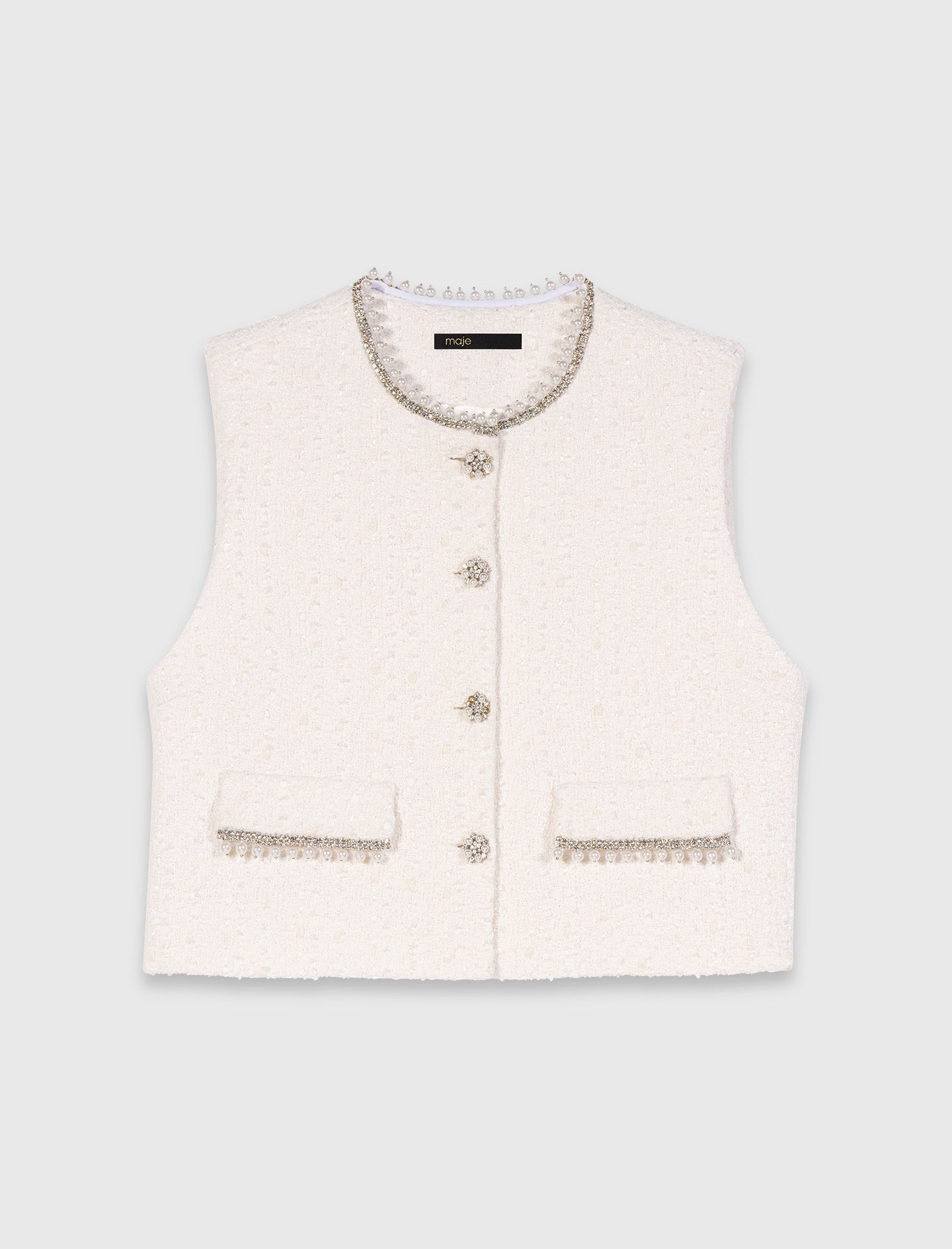 Tweed vest with pearl trim White For Women | Maje
