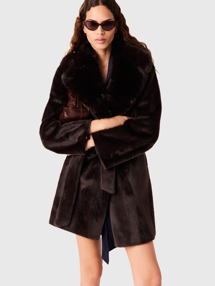 Mid-length faux fur coat