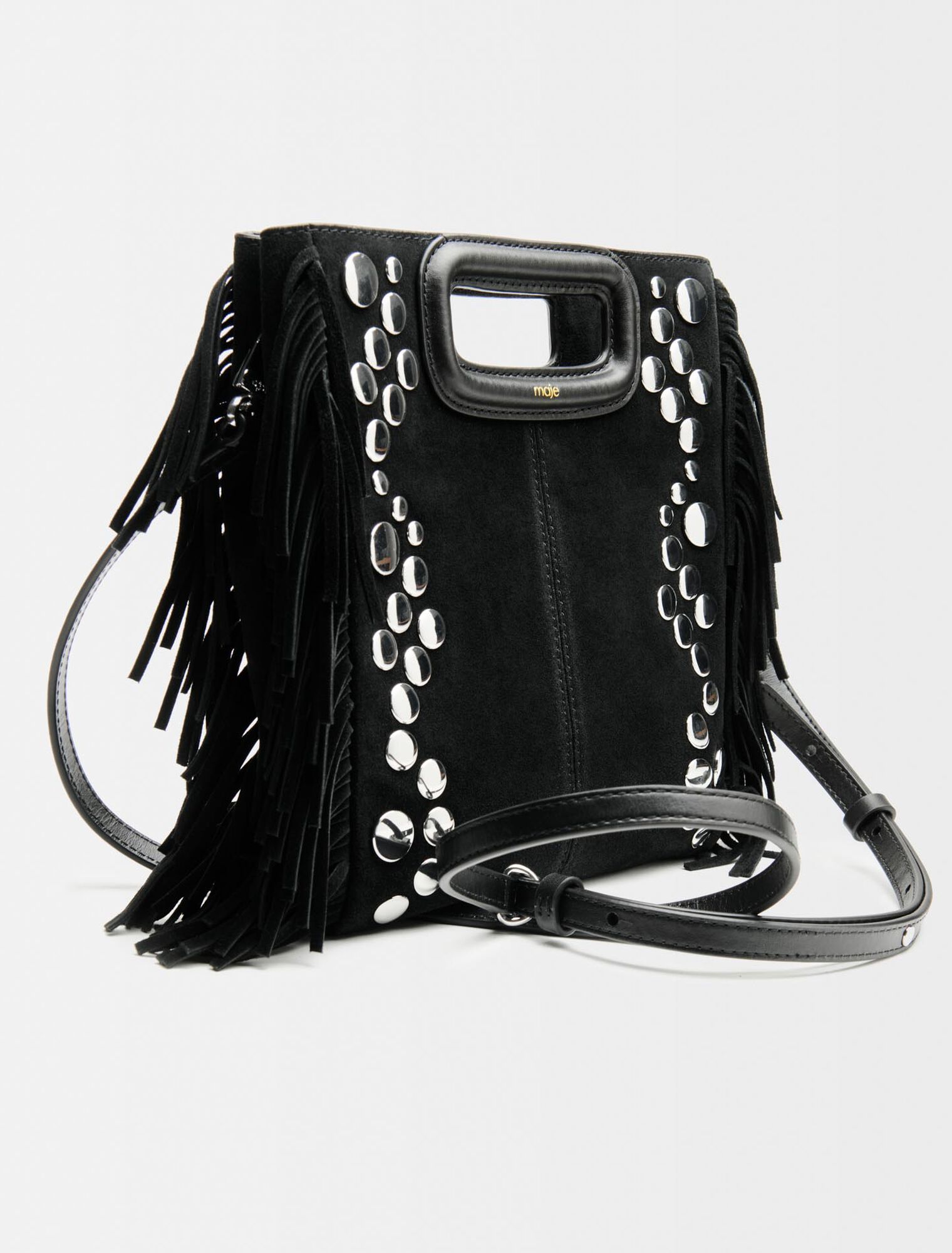 Suede M bag with silver-tone studs
