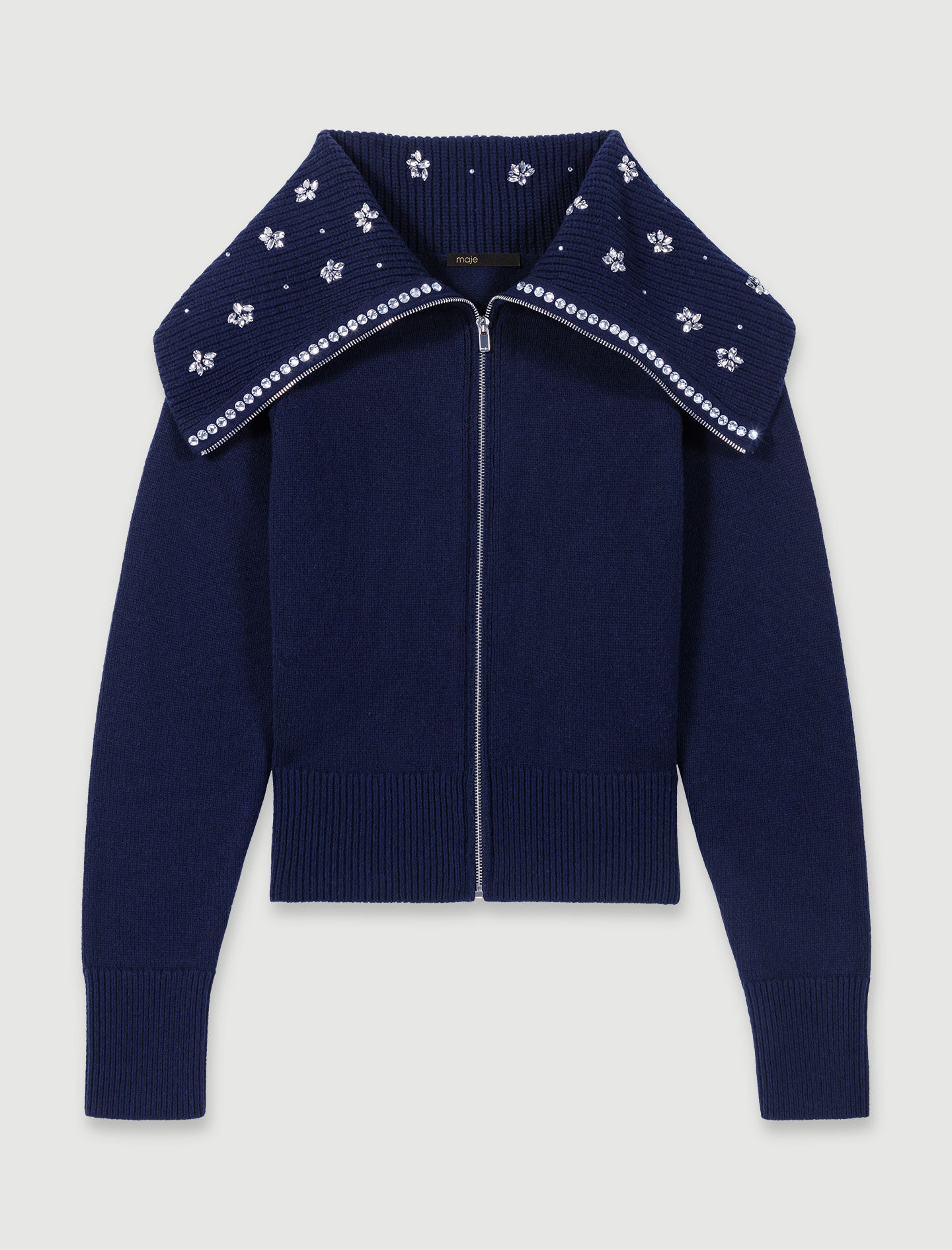 経典ブランド Cardigan with jewellery neck Blue For Women | Maje トップス